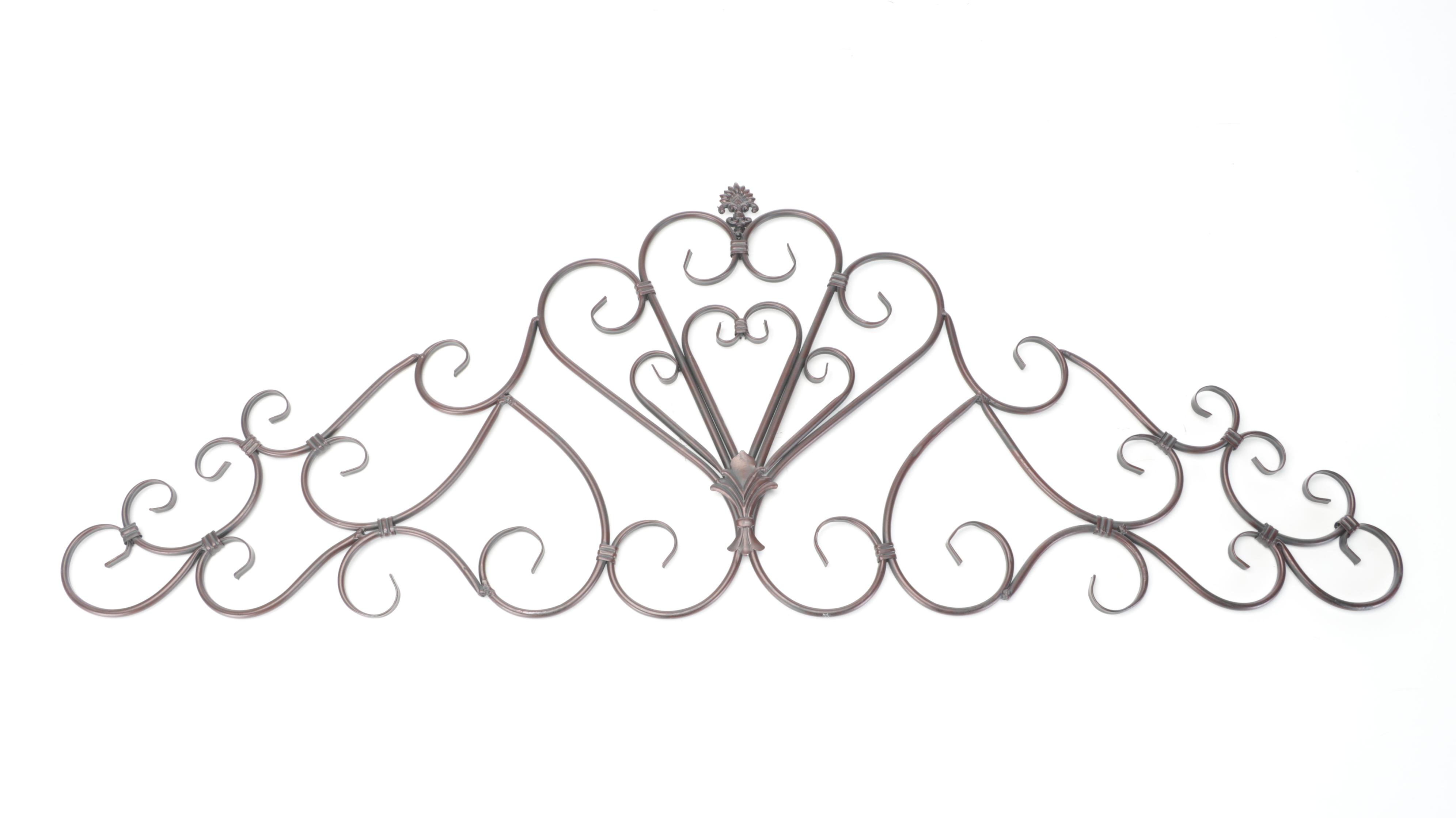 Contemporary Hanging Clock With Scrolled Metal and Sun Shaped Wall Accents