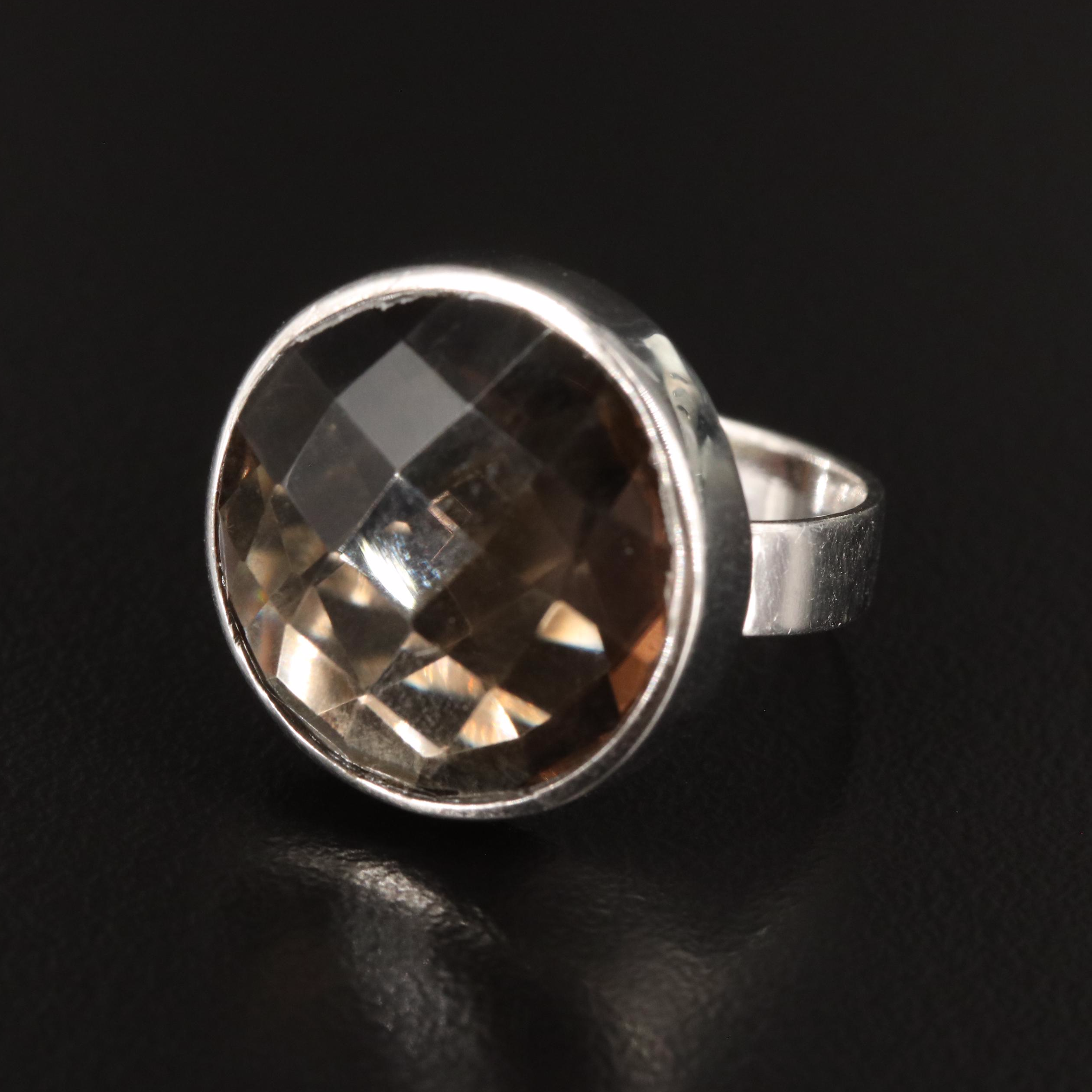 Sterling Round Smoky Quartz Ring