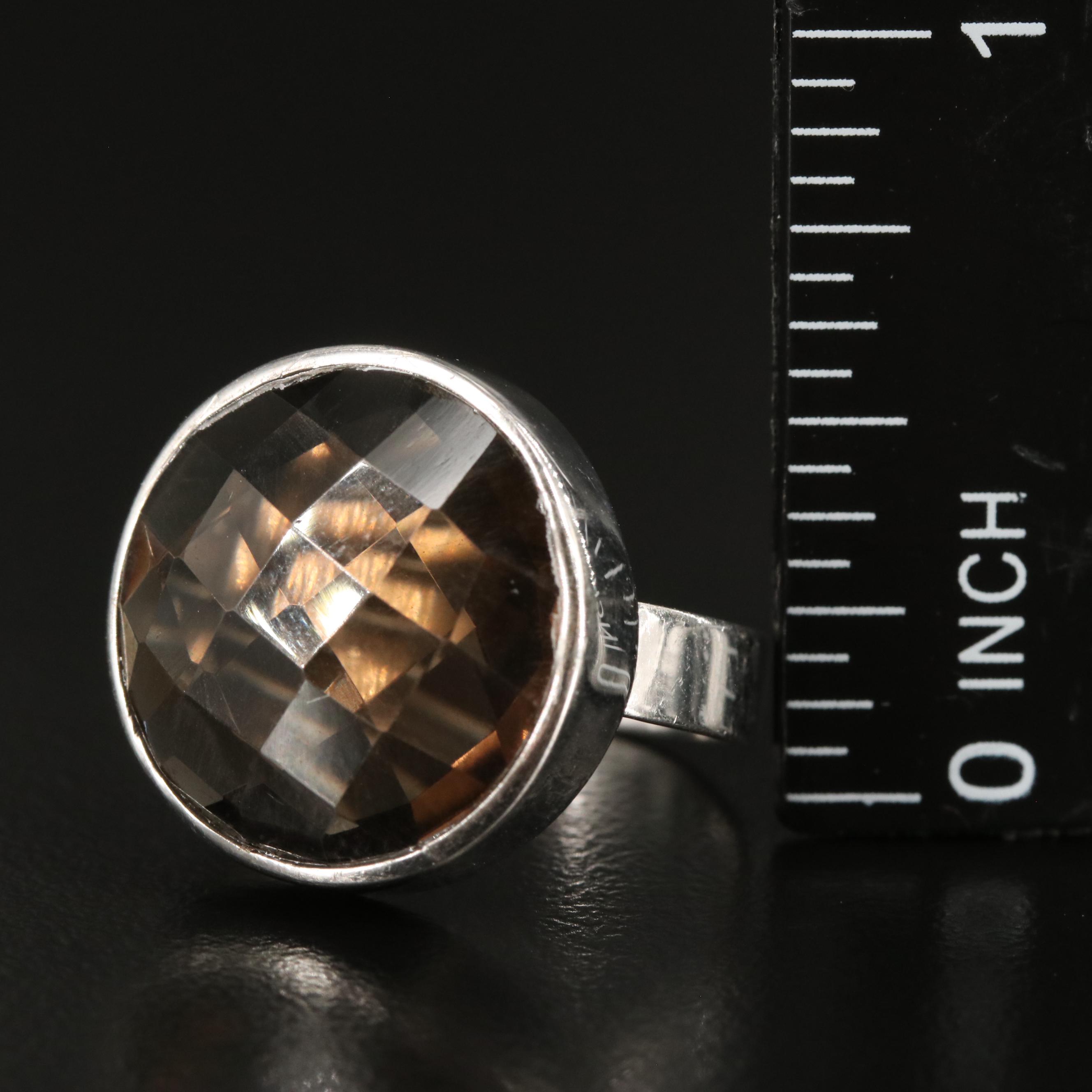 Sterling Round Smoky Quartz Ring