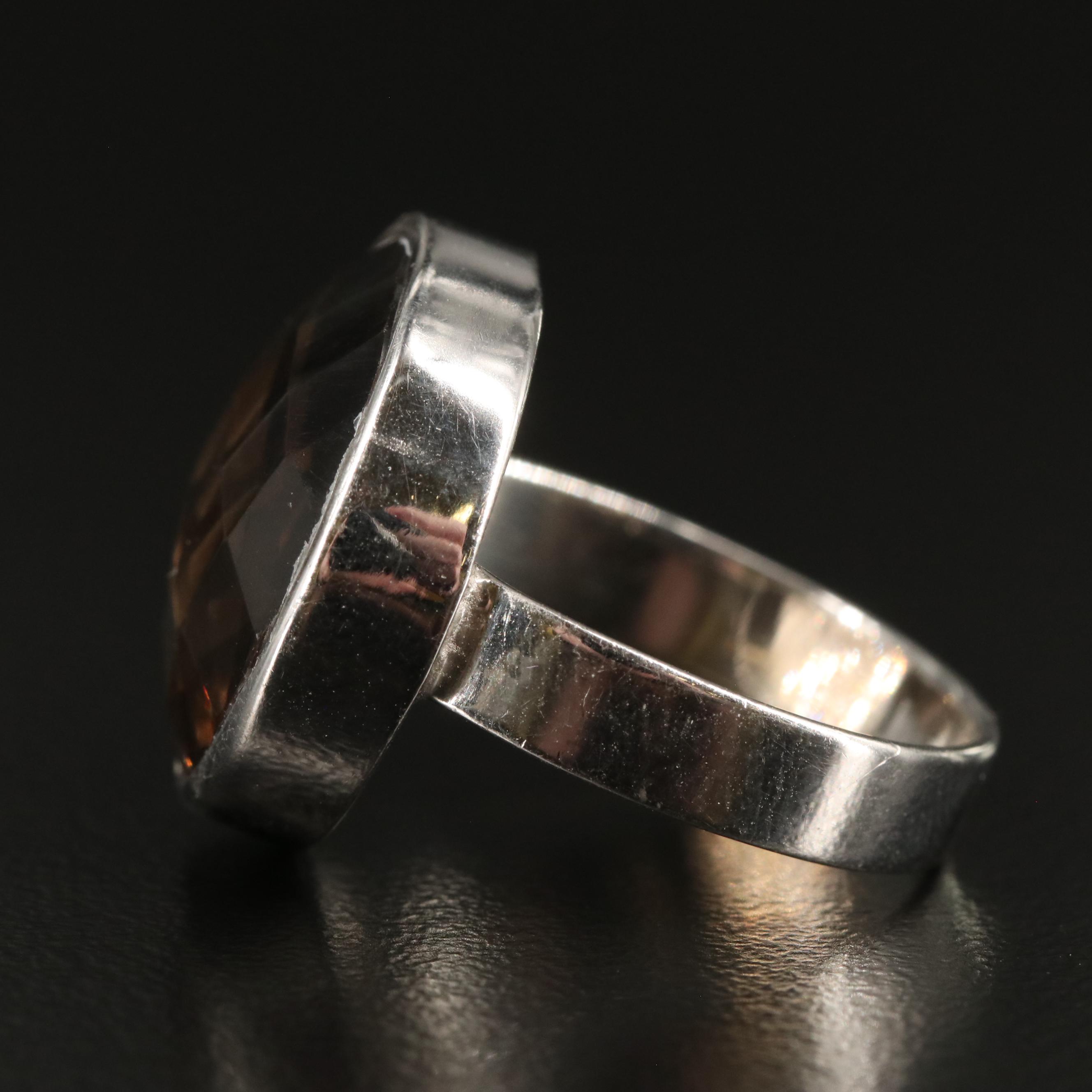 Sterling Round Smoky Quartz Ring