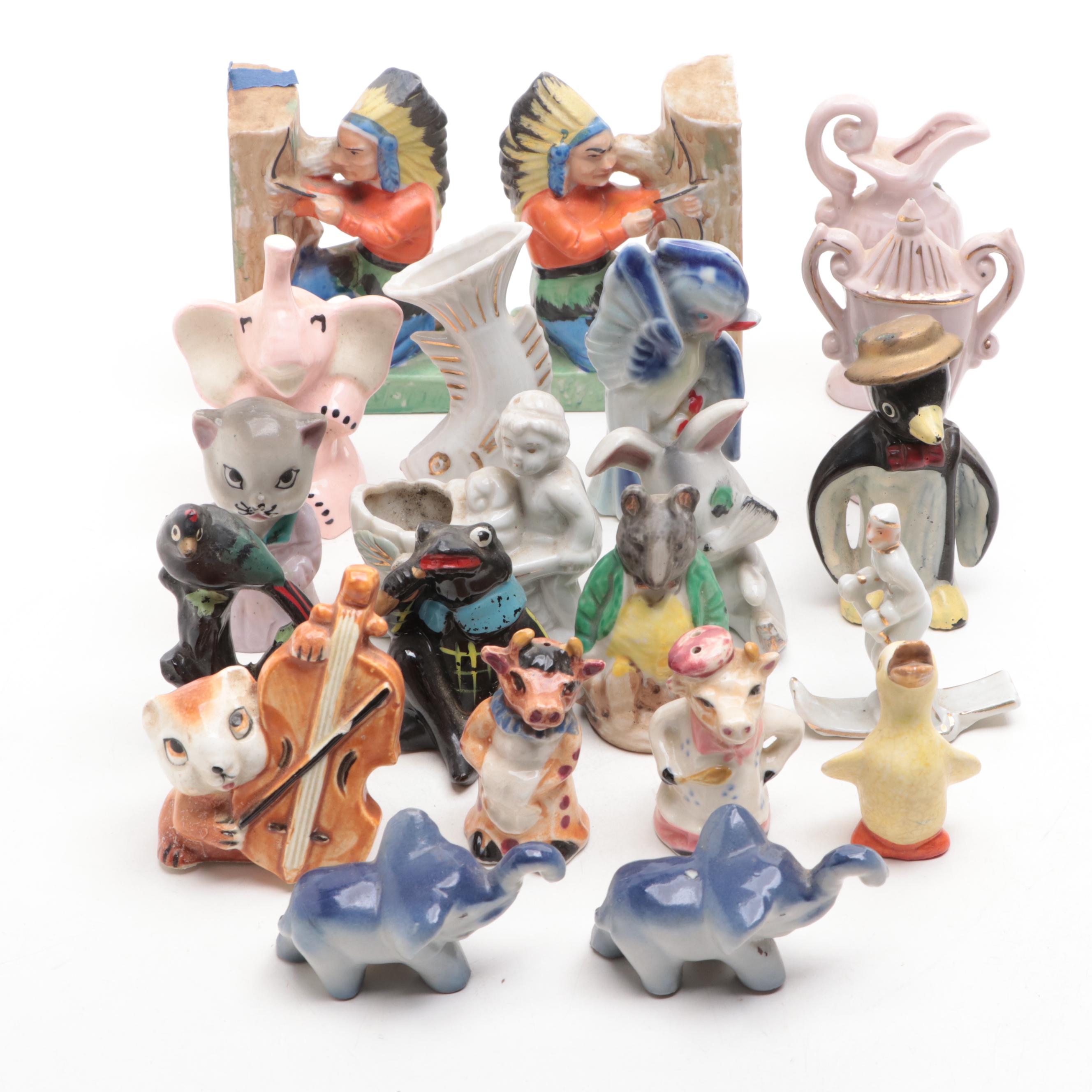 Japanese and Other Miniature Ceramic Vases and Figurines, Mid-20th Century