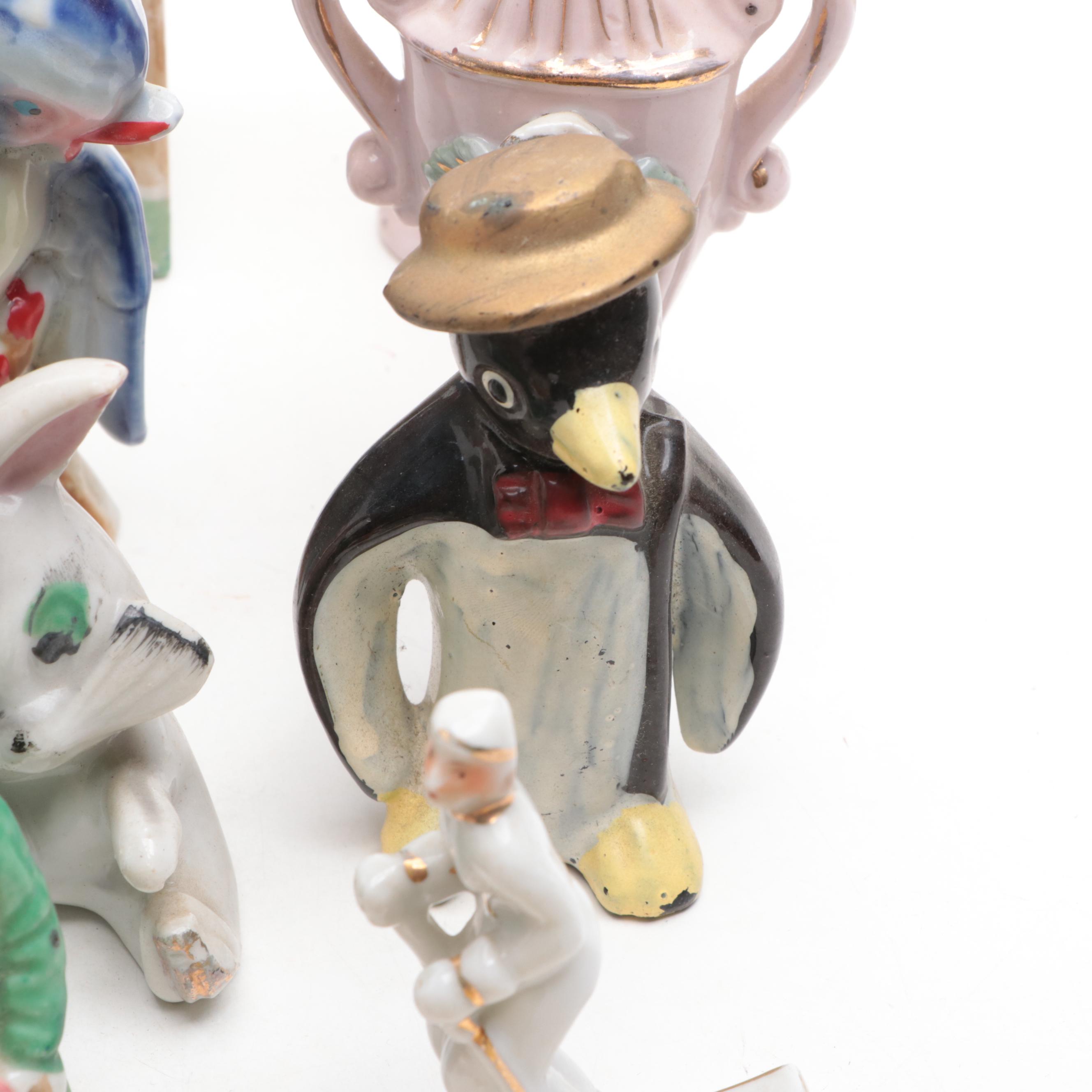 Japanese and Other Miniature Ceramic Vases and Figurines, Mid-20th Century