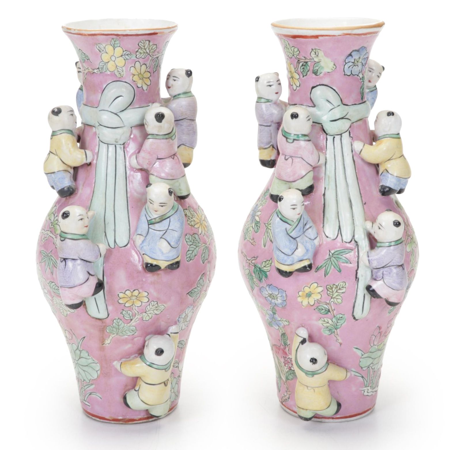 Chinese Famille Rose Fertility Vases, Mid-20th Century