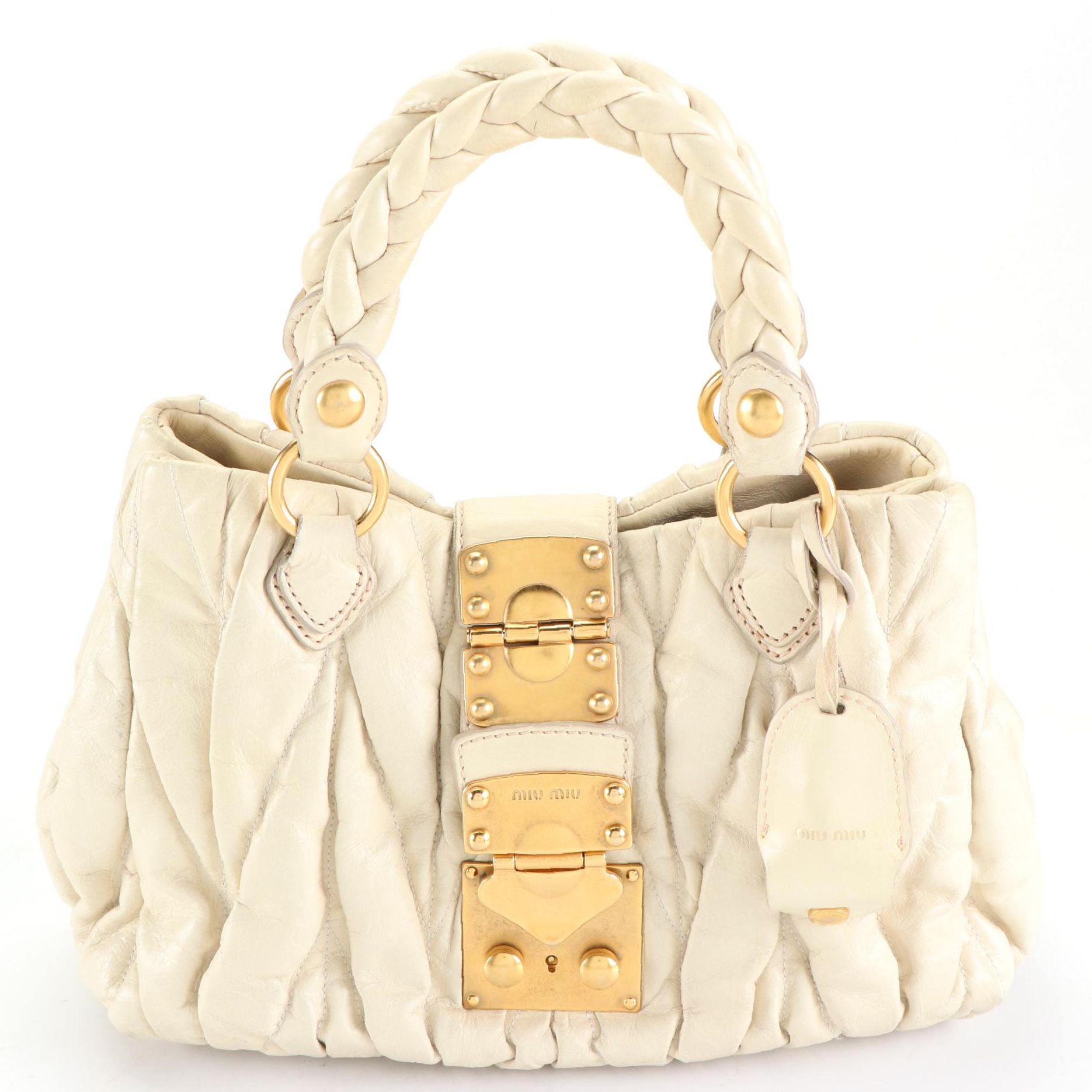 Miu Miu Prugna Tote in Cream Matelassé Leather