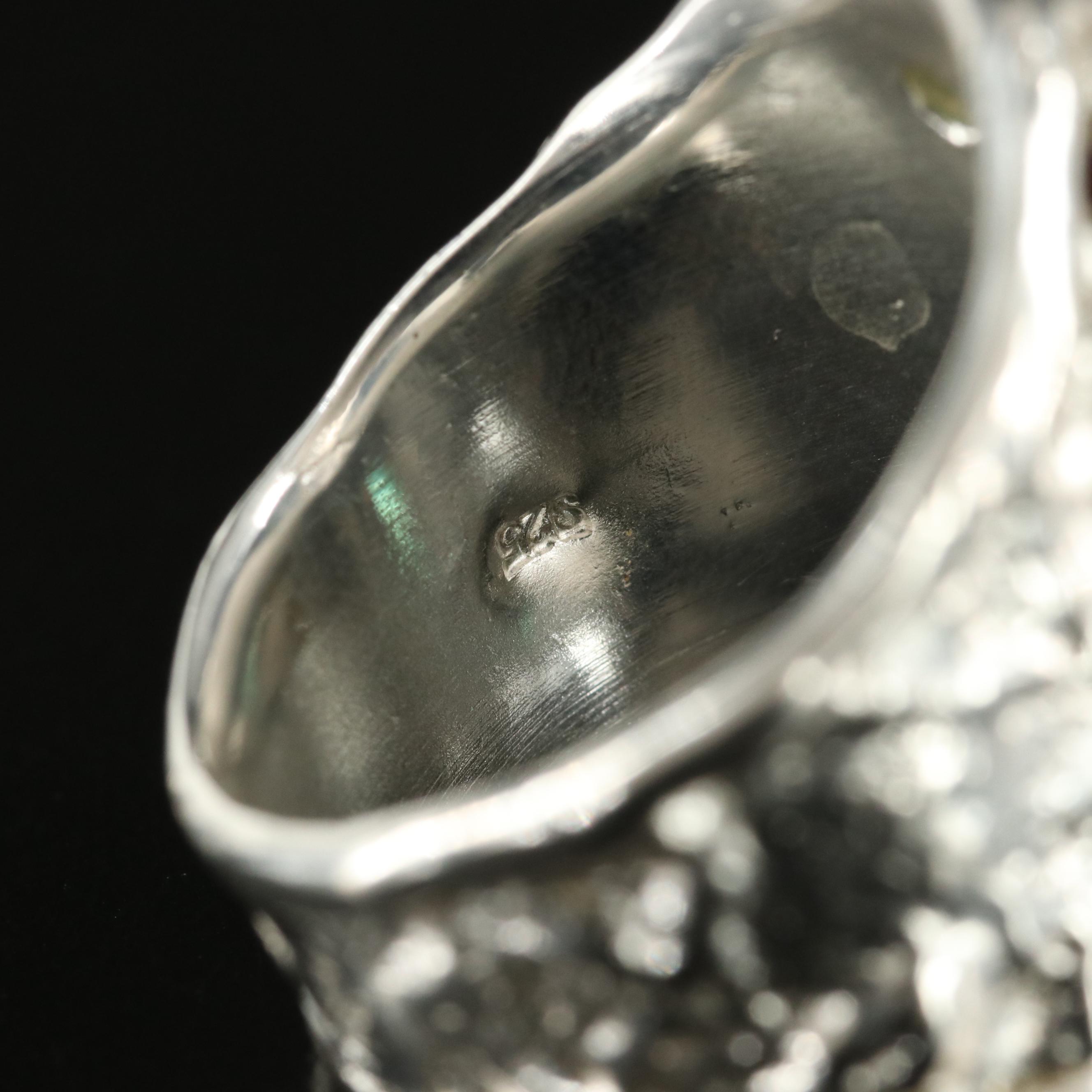 Sterling Coral and Chalcedony Ring