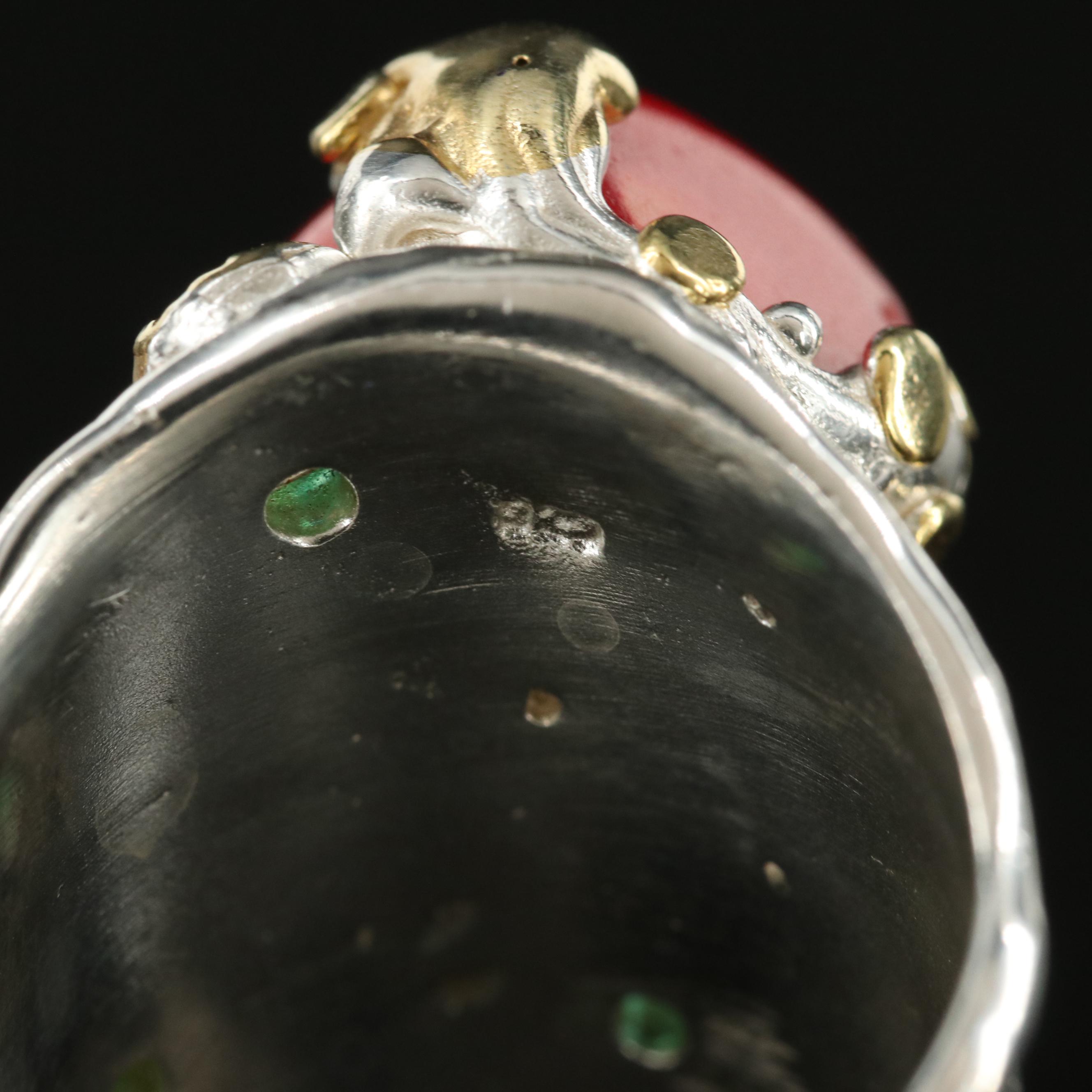 Sterling Coral and Chalcedony Ring