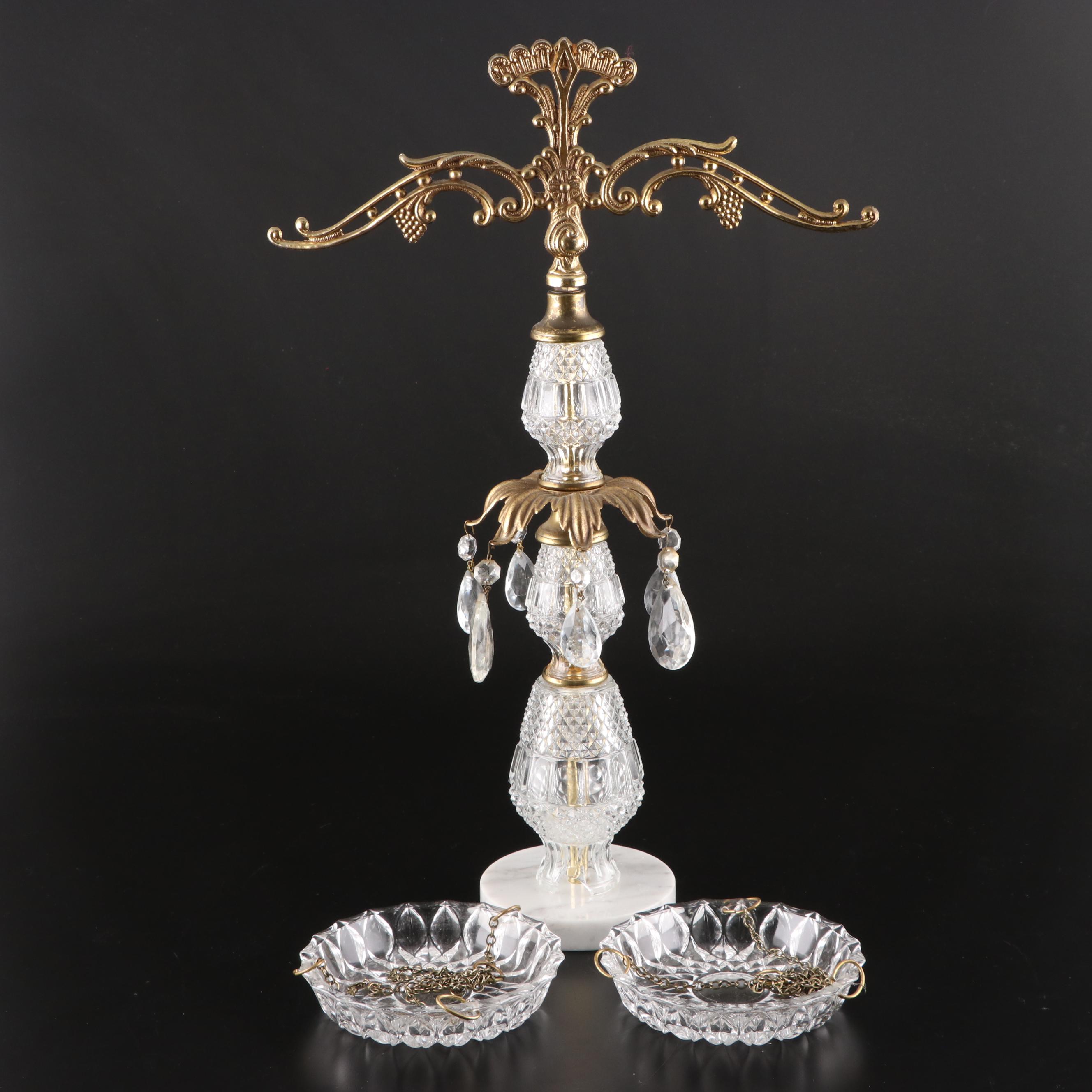 Hollywood Regency Style Pressed Glass Balancing Scale with Sconces