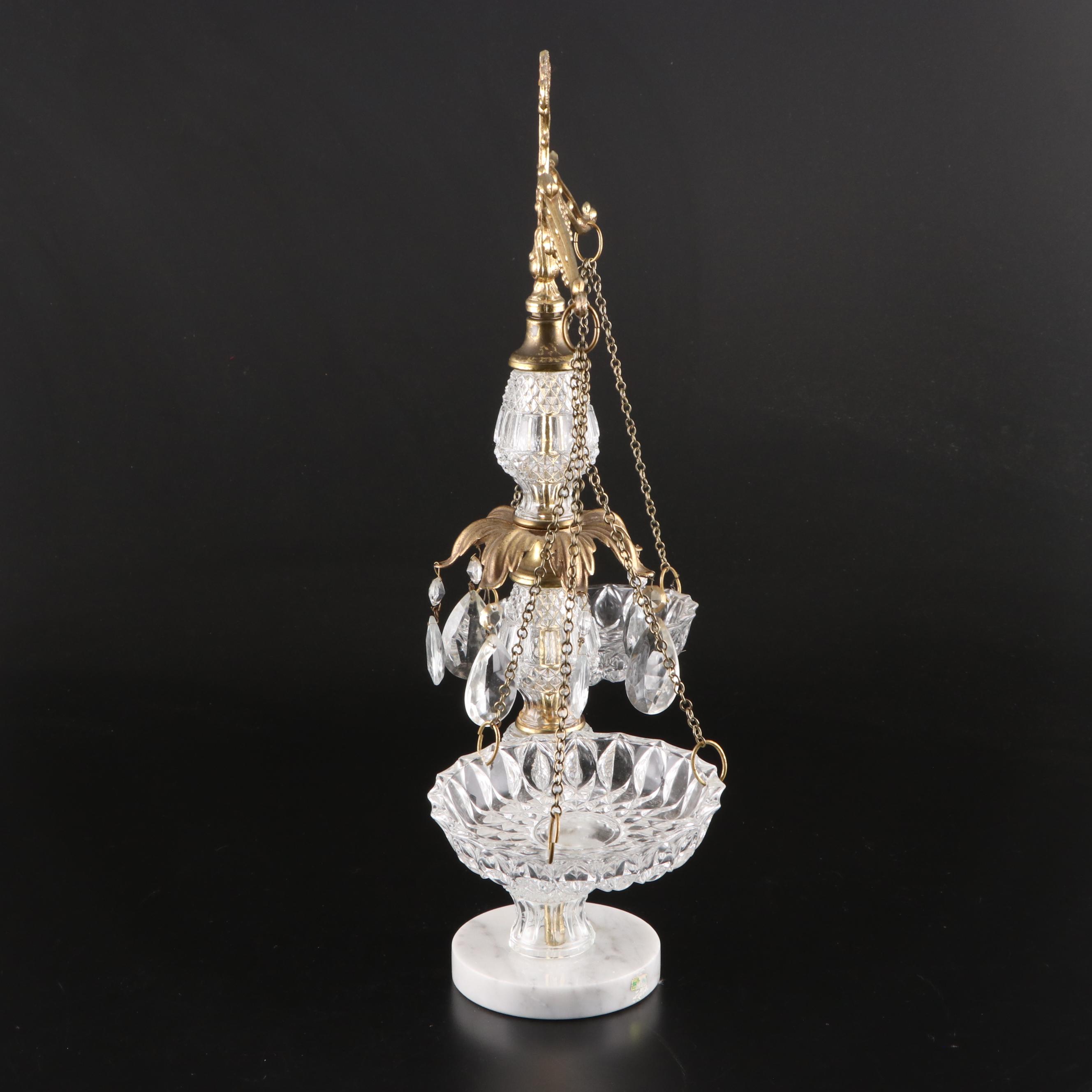 Hollywood Regency Style Pressed Glass Balancing Scale with Sconces