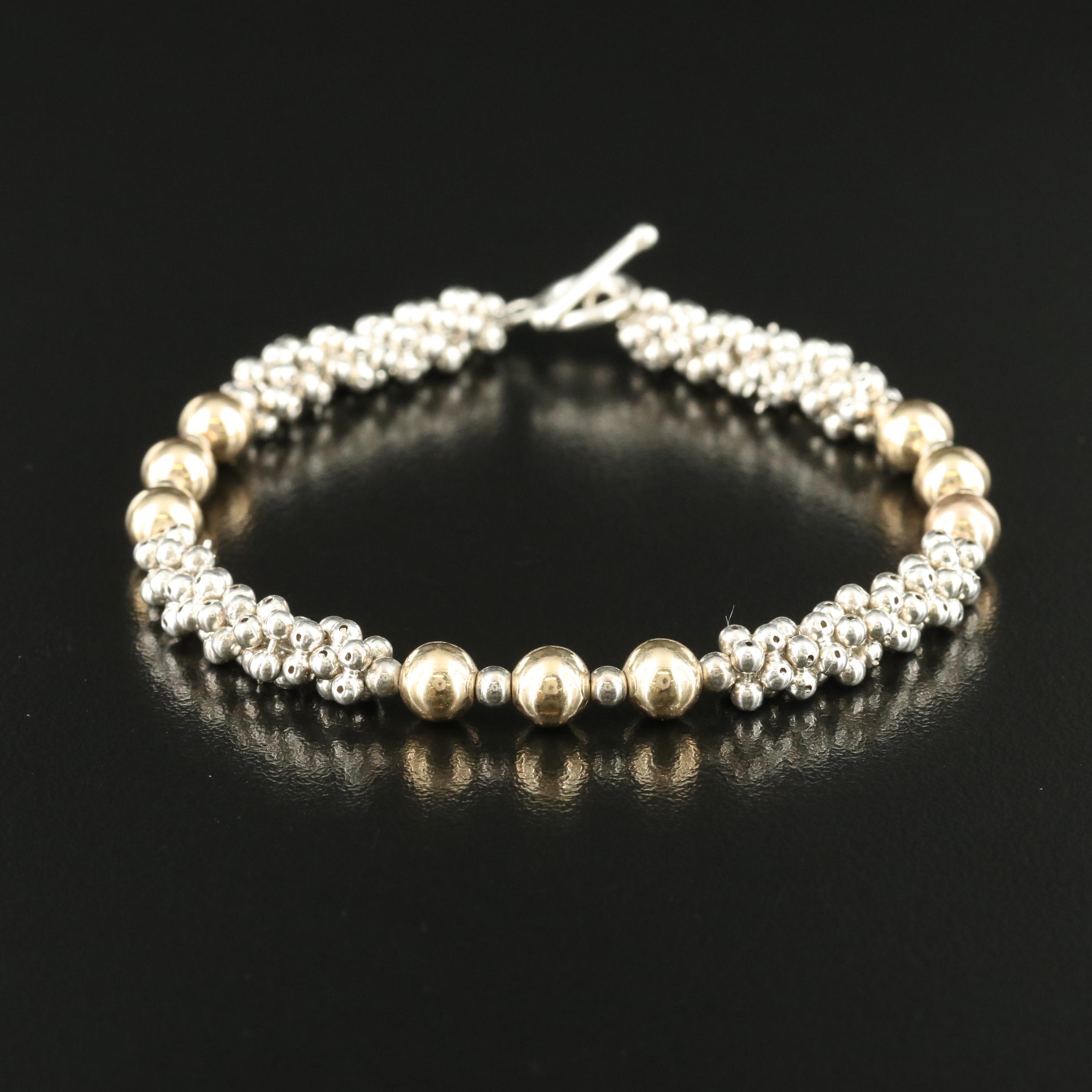 Sterling Beaded Bracelet with 10K Accent Bead Stations