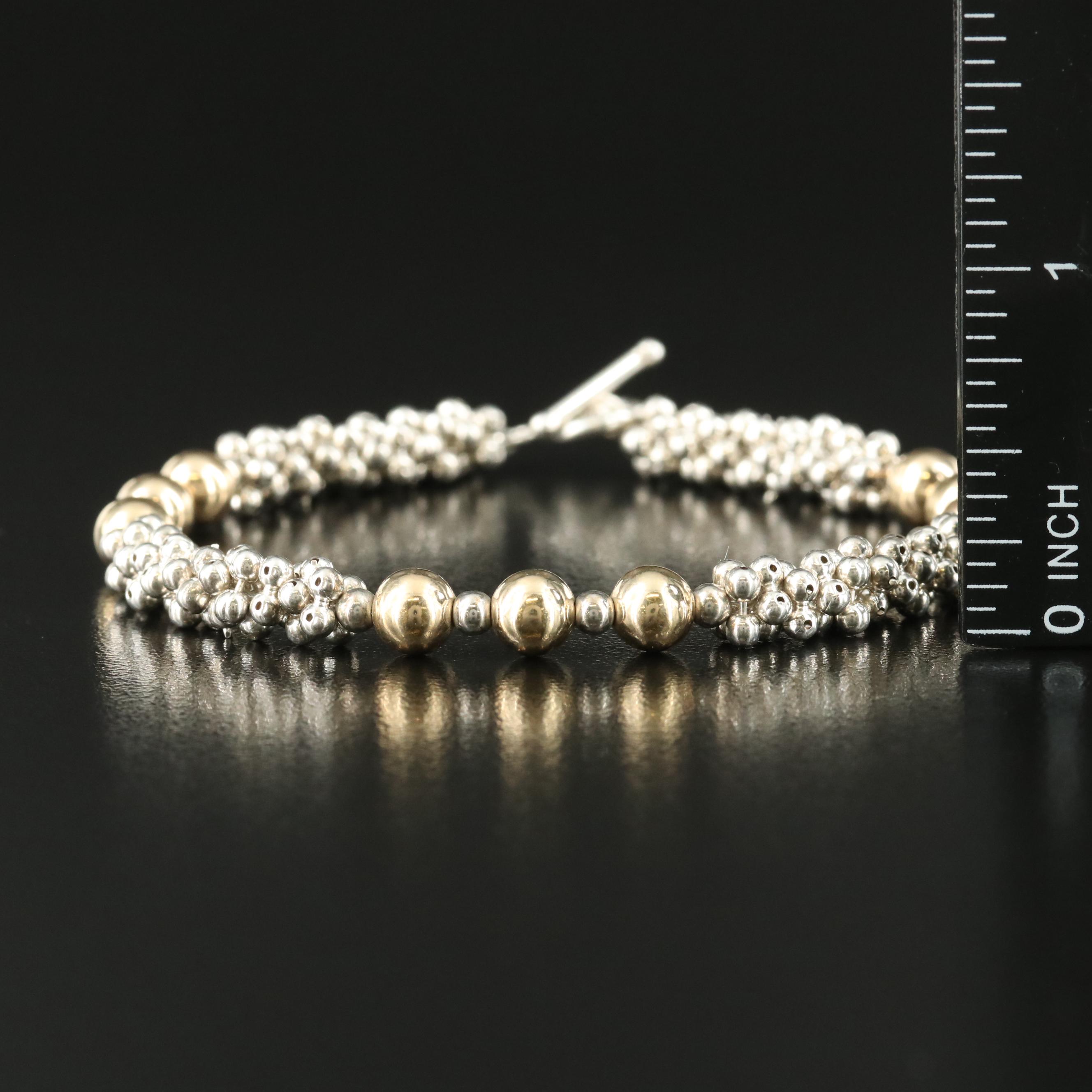Sterling Beaded Bracelet with 10K Accent Bead Stations
