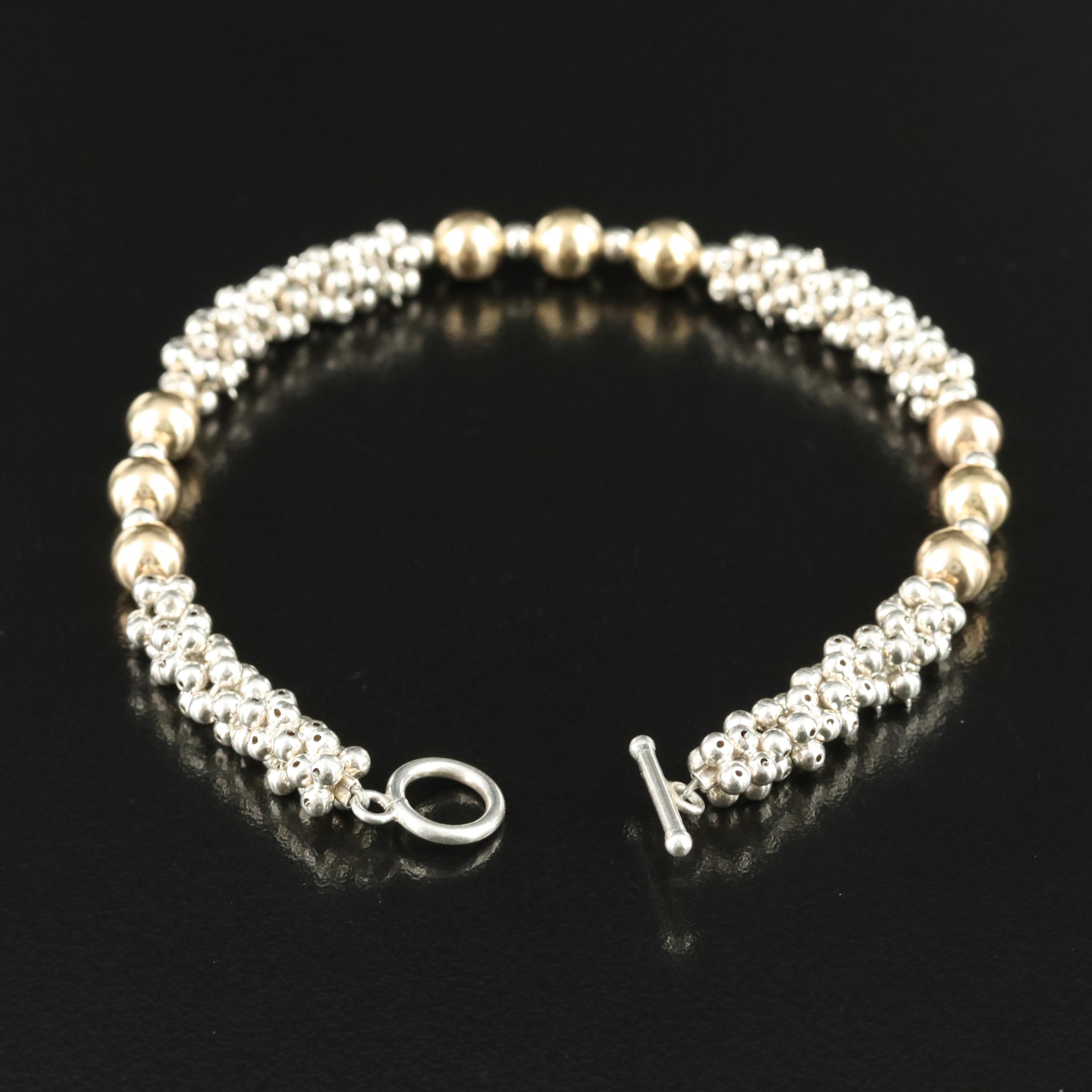 Sterling Beaded Bracelet with 10K Accent Bead Stations