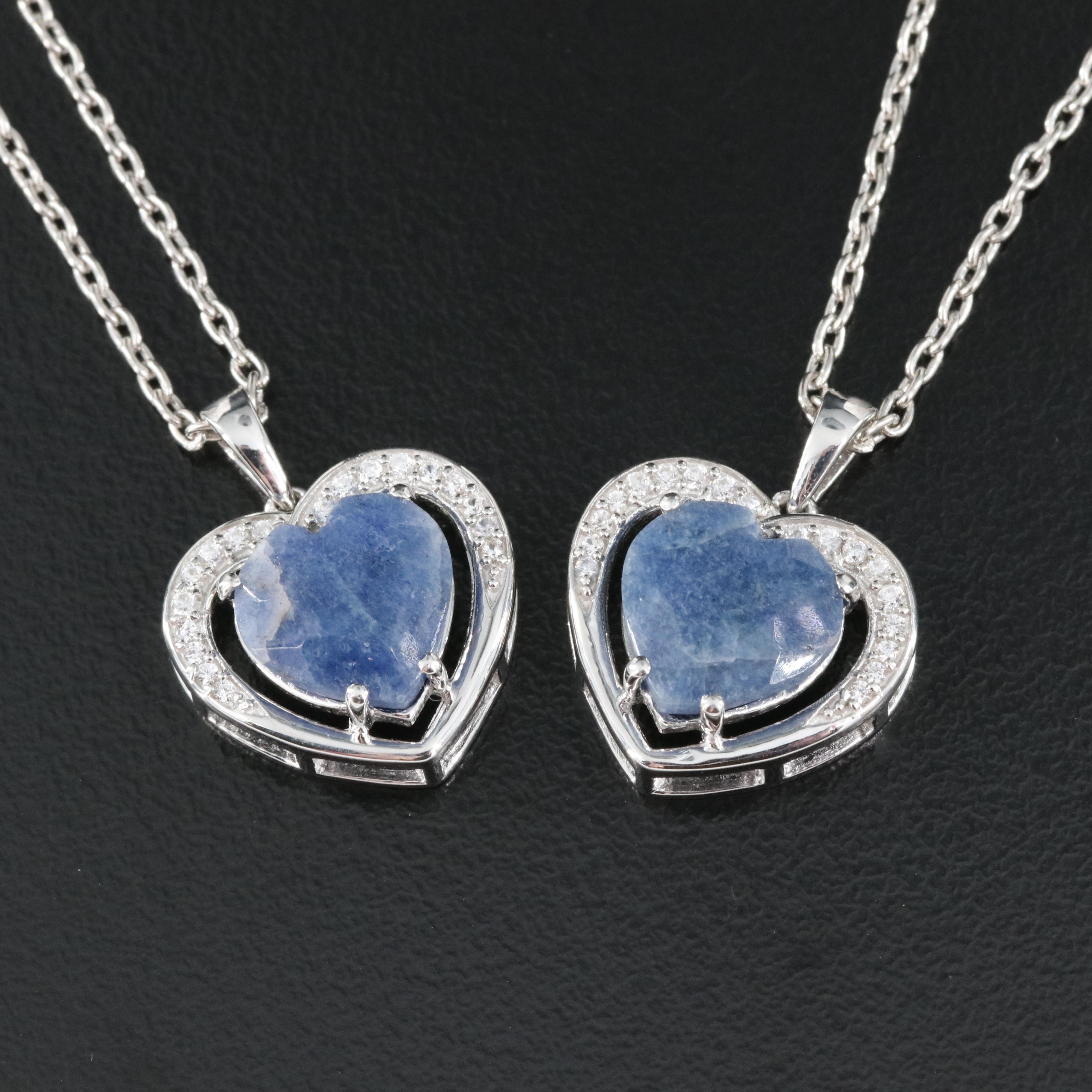 Sterling Beryl and Zircon Heart Pendant Necklaces