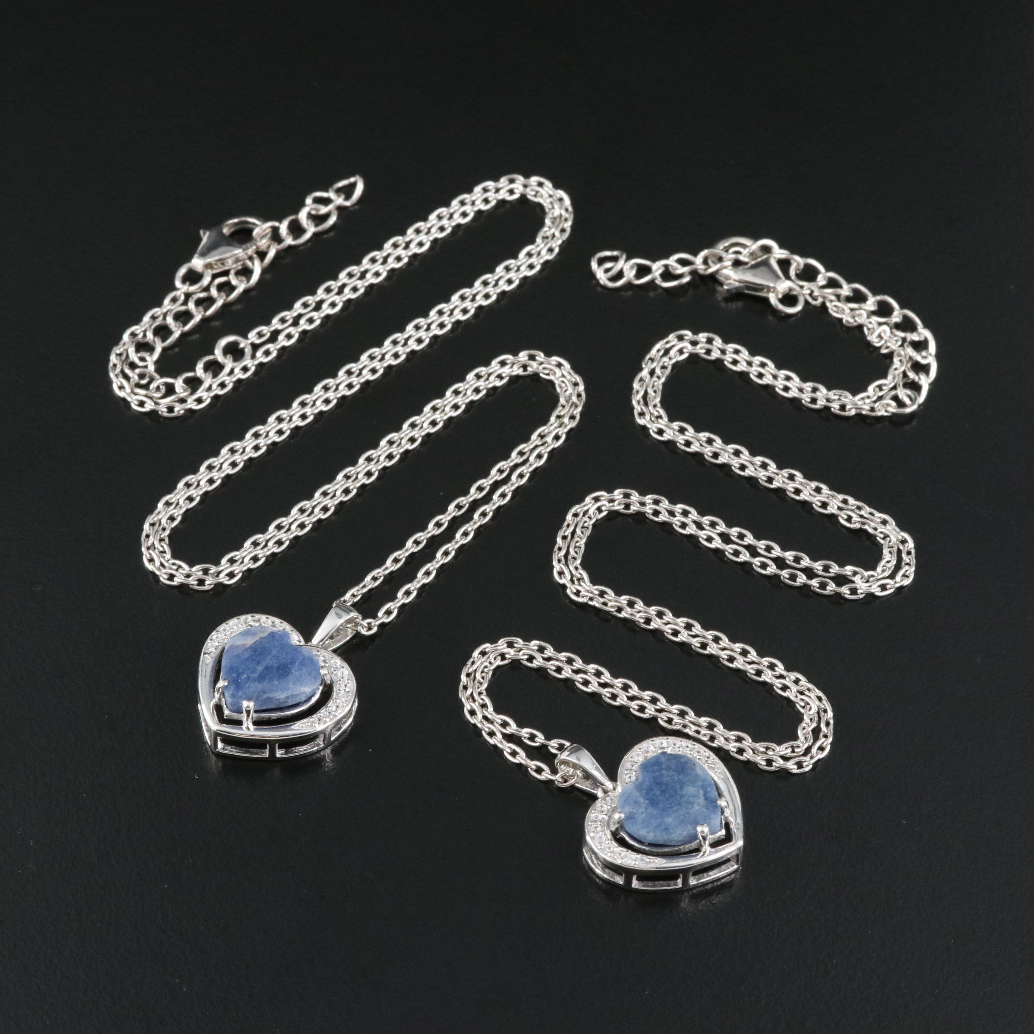 Sterling Beryl and Zircon Heart Pendant Necklaces
