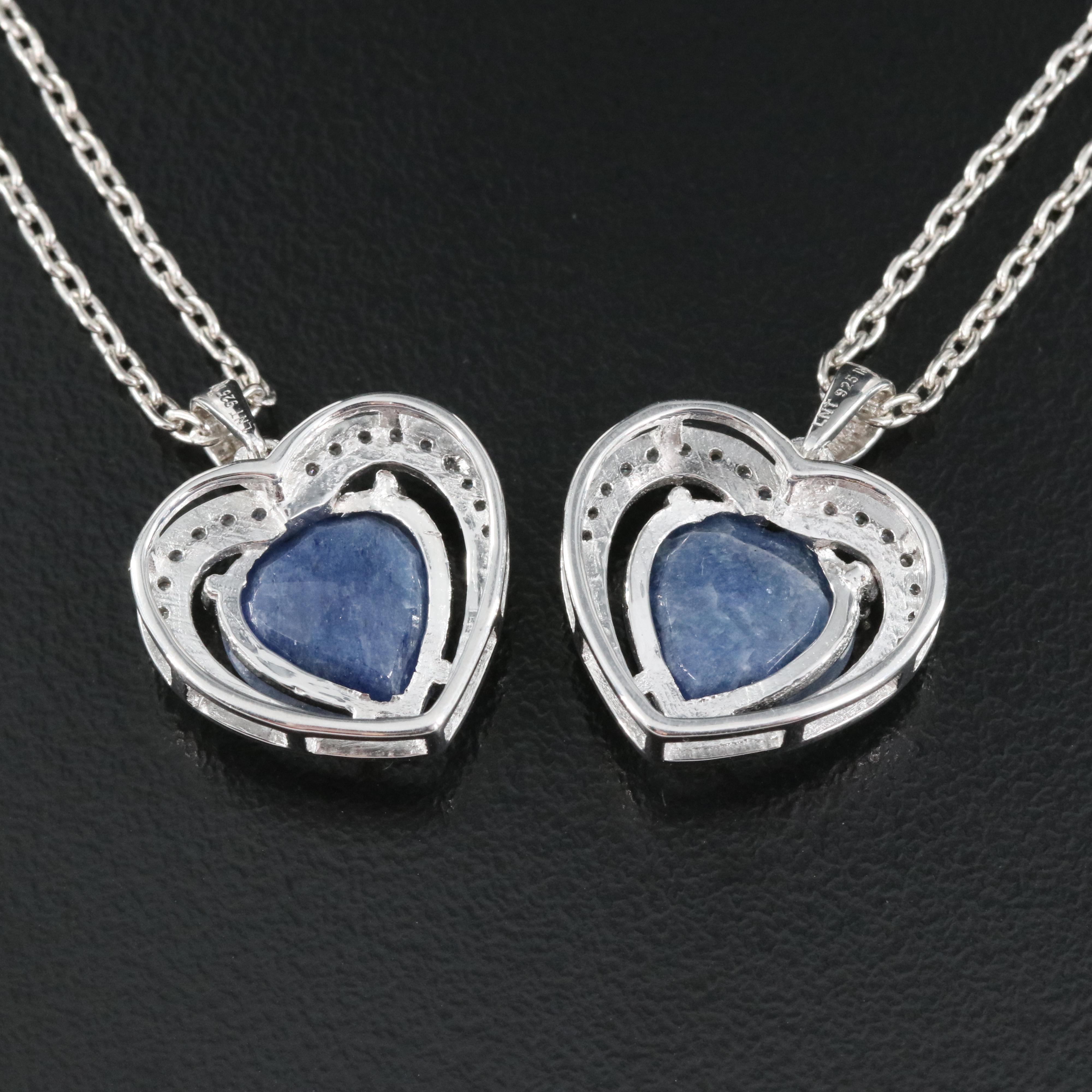 Sterling Beryl and Zircon Heart Pendant Necklaces