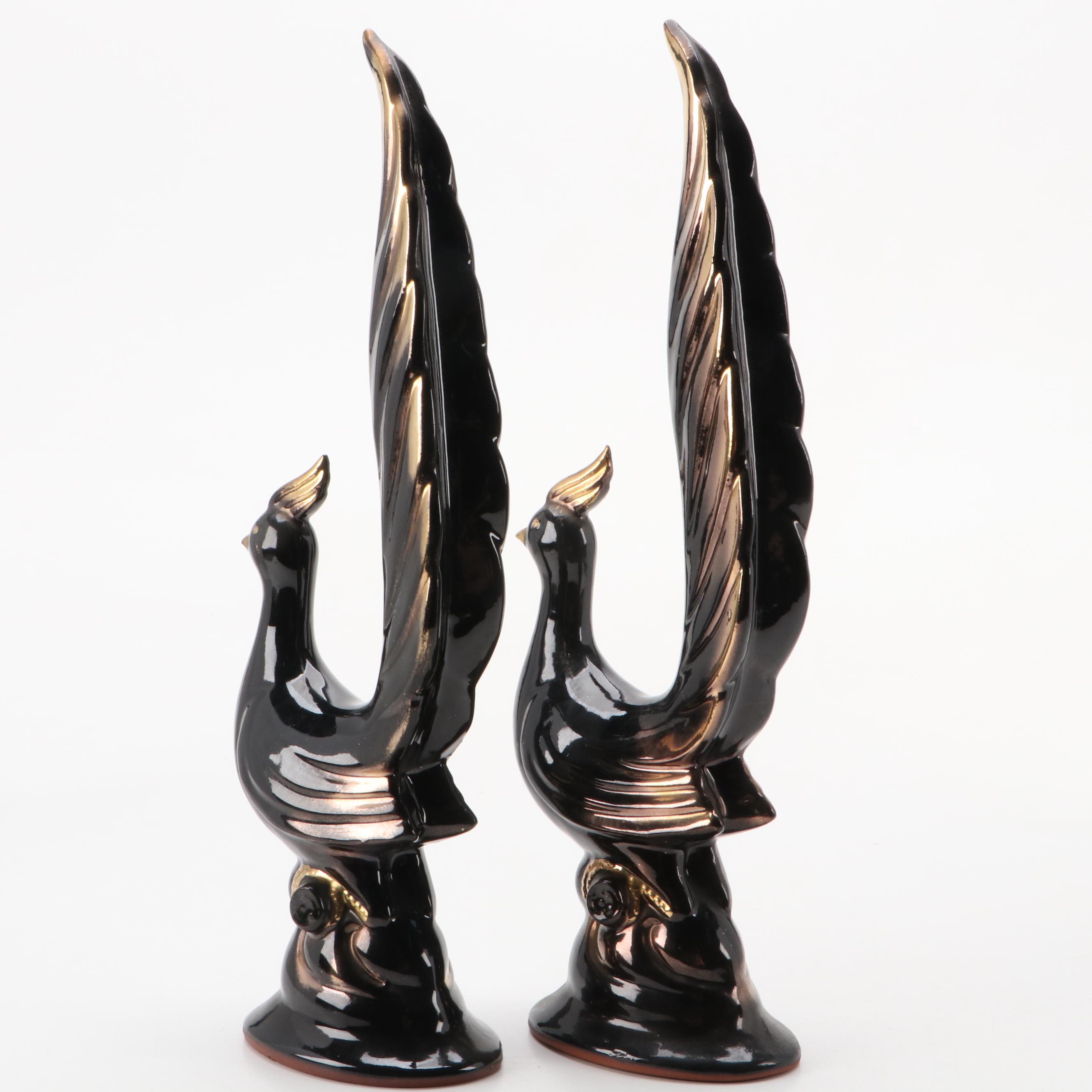 Sutton's Creation Gilt Accented Ceramic Phoenix Figurines, Mid to Late 20th C.