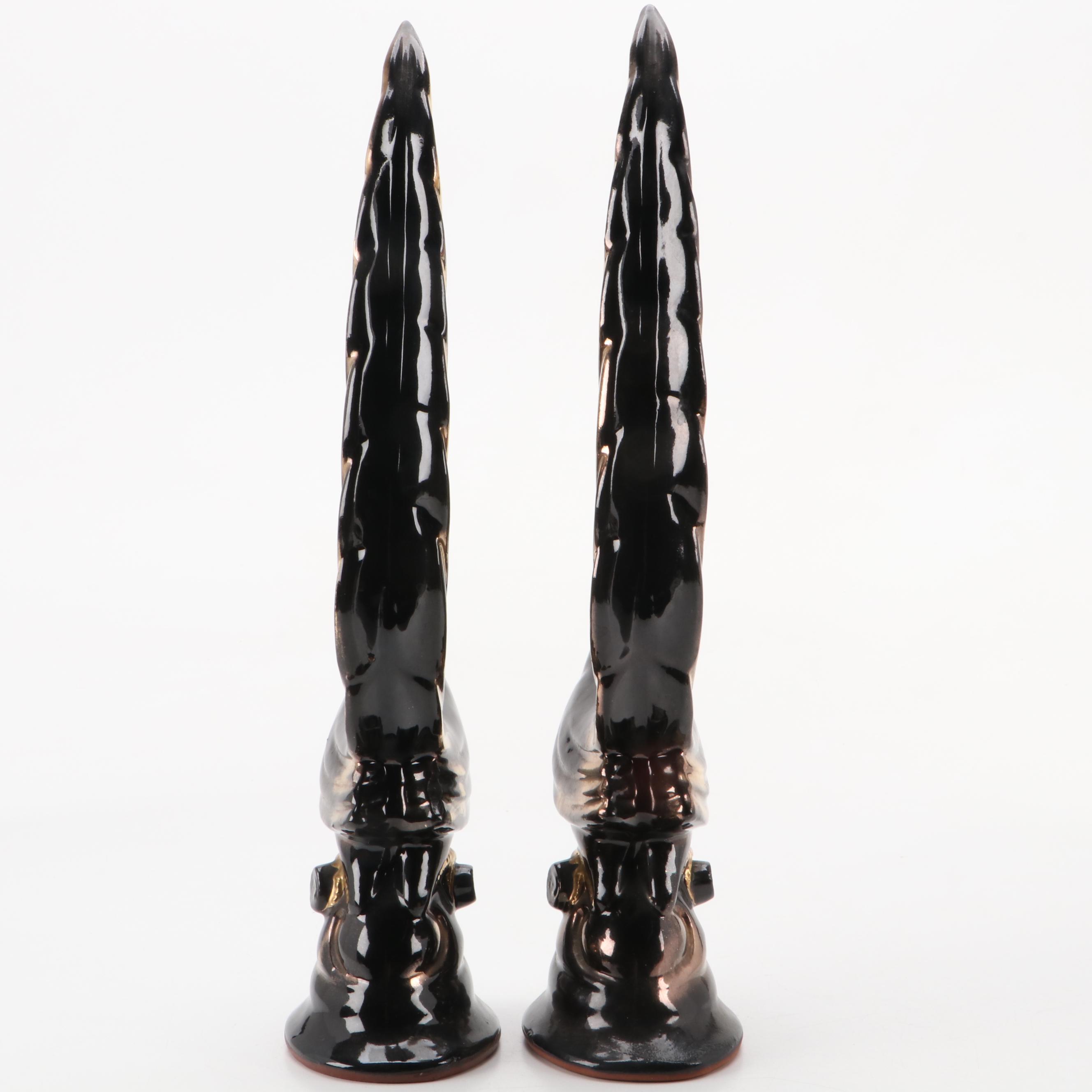 Sutton's Creation Gilt Accented Ceramic Phoenix Figurines, Mid to Late 20th C.