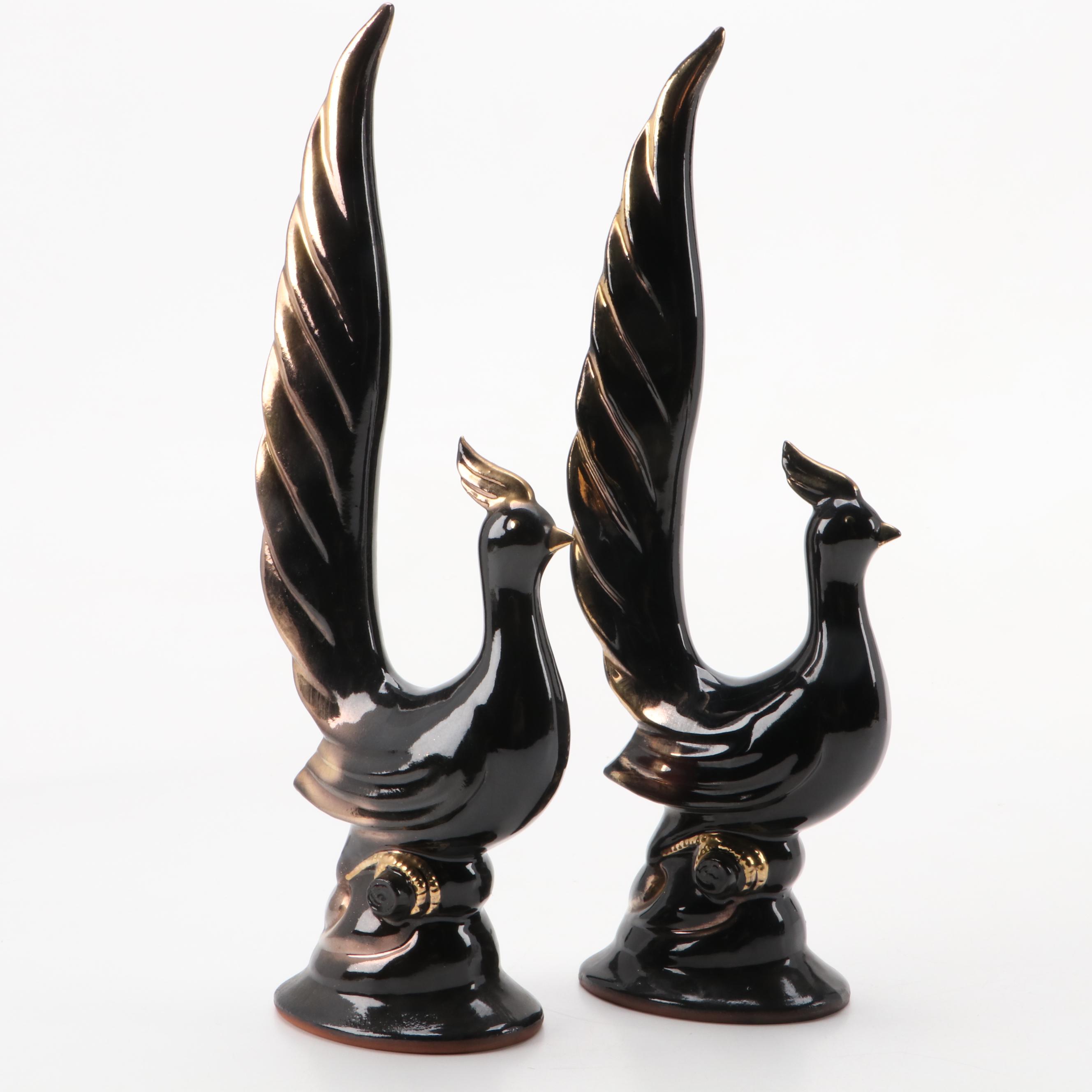 Sutton's Creation Gilt Accented Ceramic Phoenix Figurines, Mid to Late 20th C.