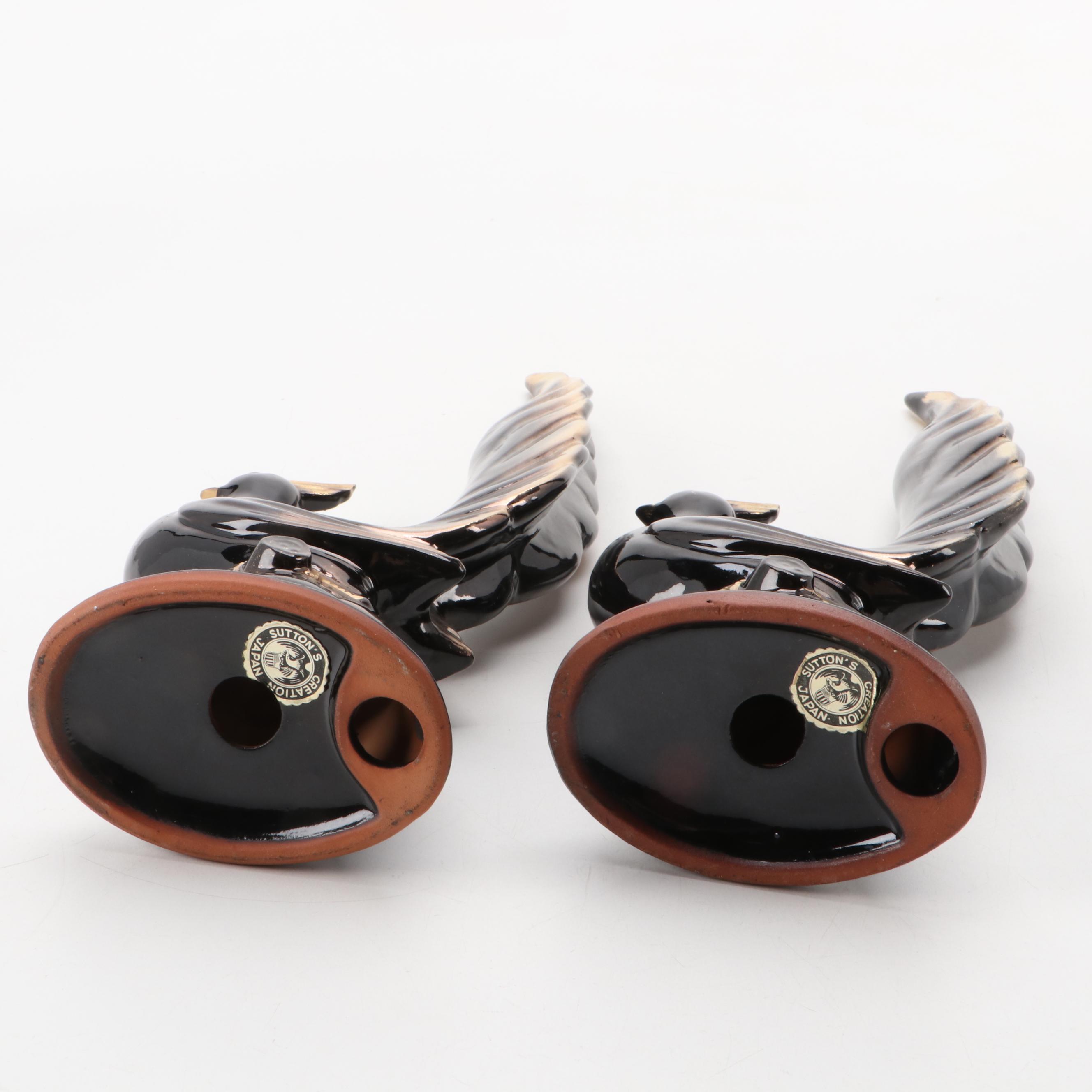 Sutton's Creation Gilt Accented Ceramic Phoenix Figurines, Mid to Late 20th C.