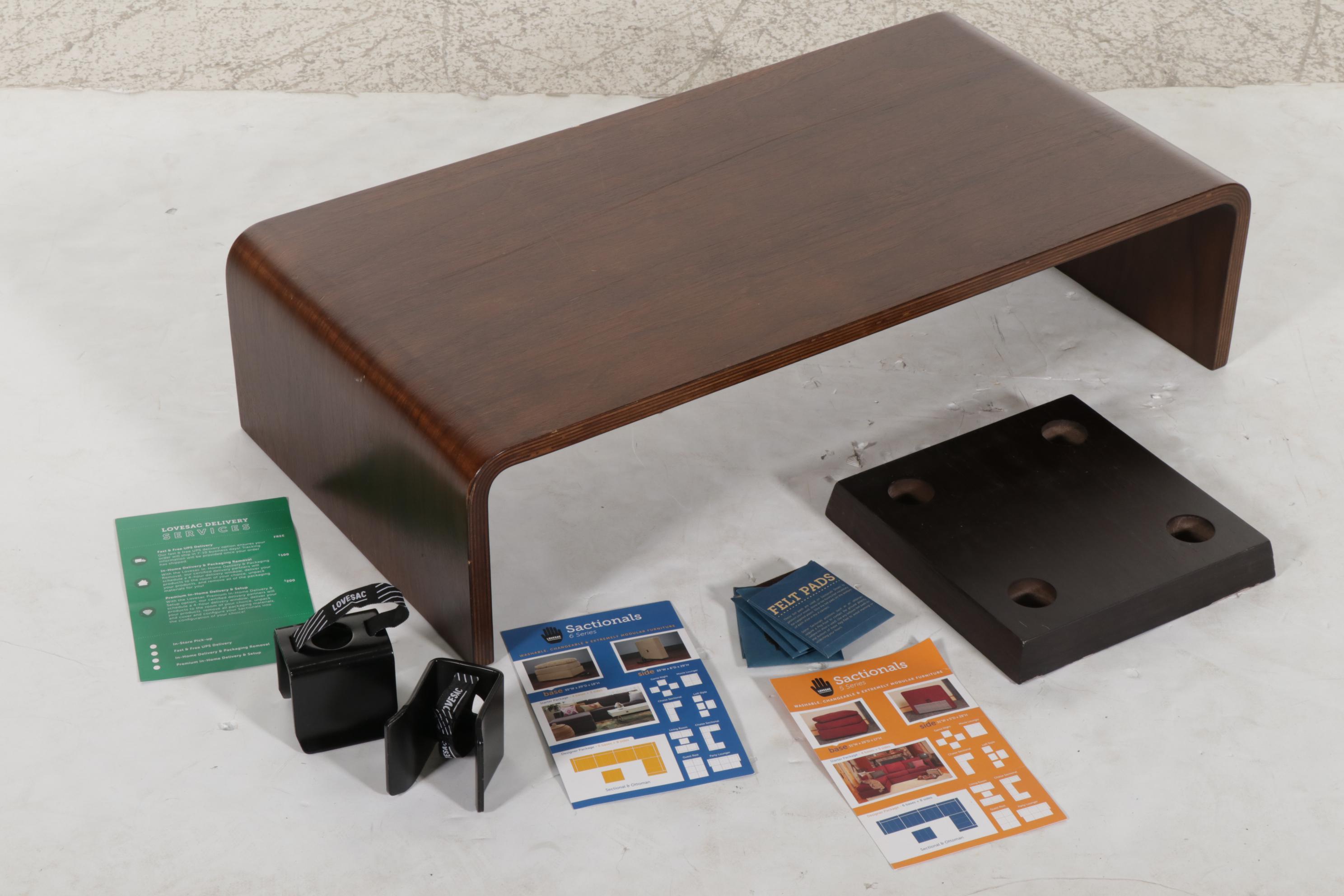 Lovesac Faux Brown Leather "Sactional" with Table and Ottoman