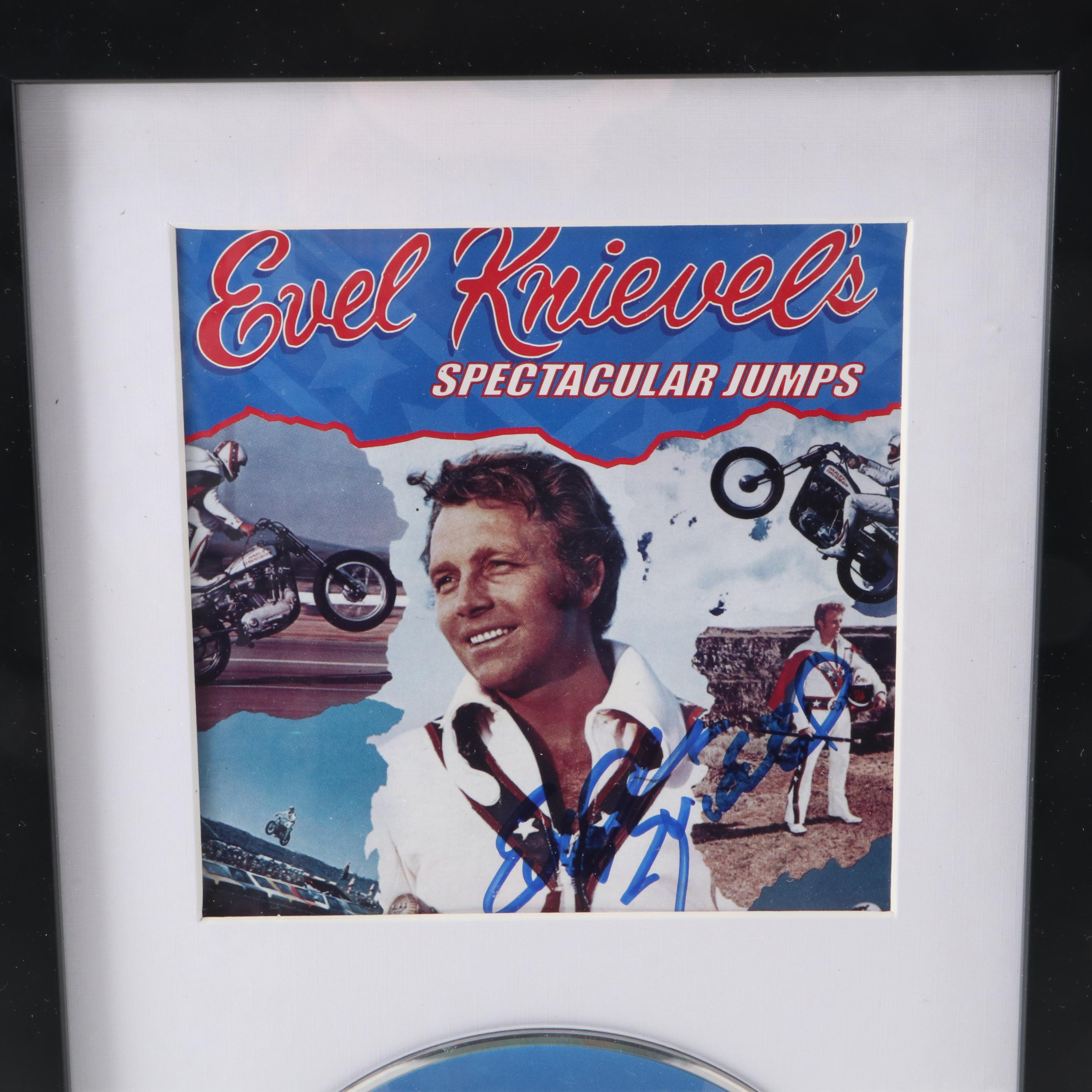 Evel Knievel Signed "Spectacular Jumps" DVD in a Framed and Matted Display