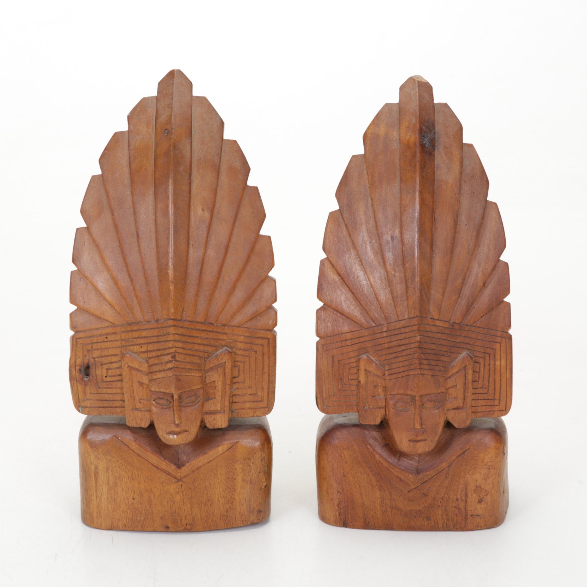 Gene Hamby Bookends with International Wood Art Carvings