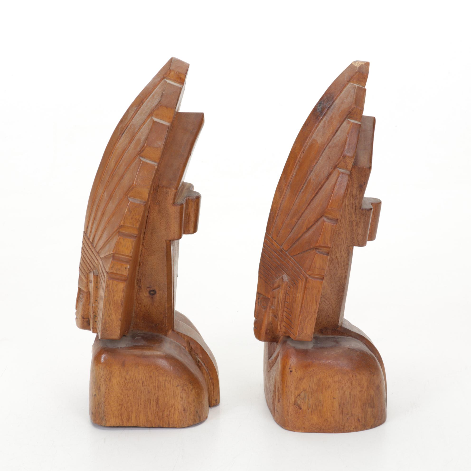 Gene Hamby Bookends with International Wood Art Carvings