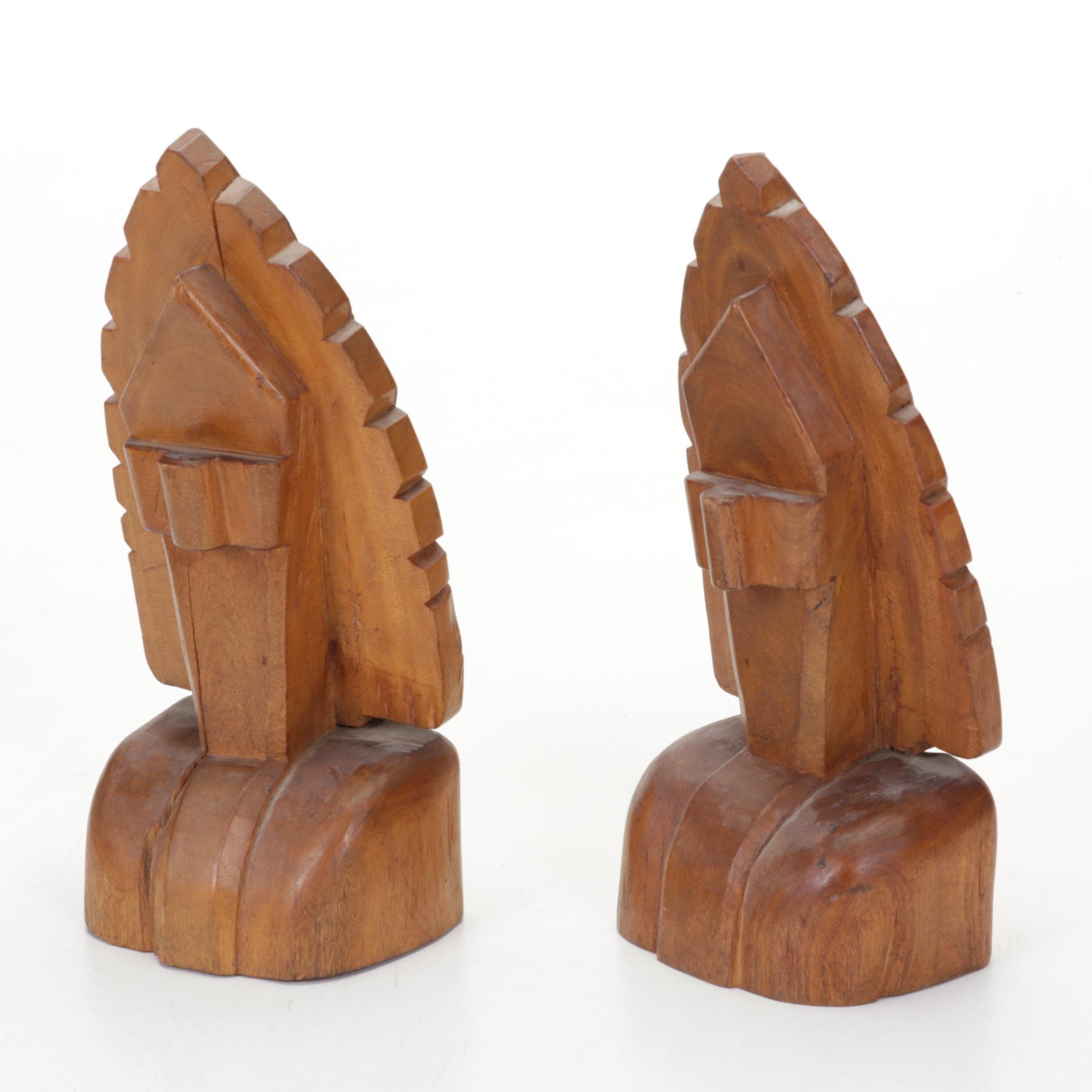 Gene Hamby Bookends with International Wood Art Carvings