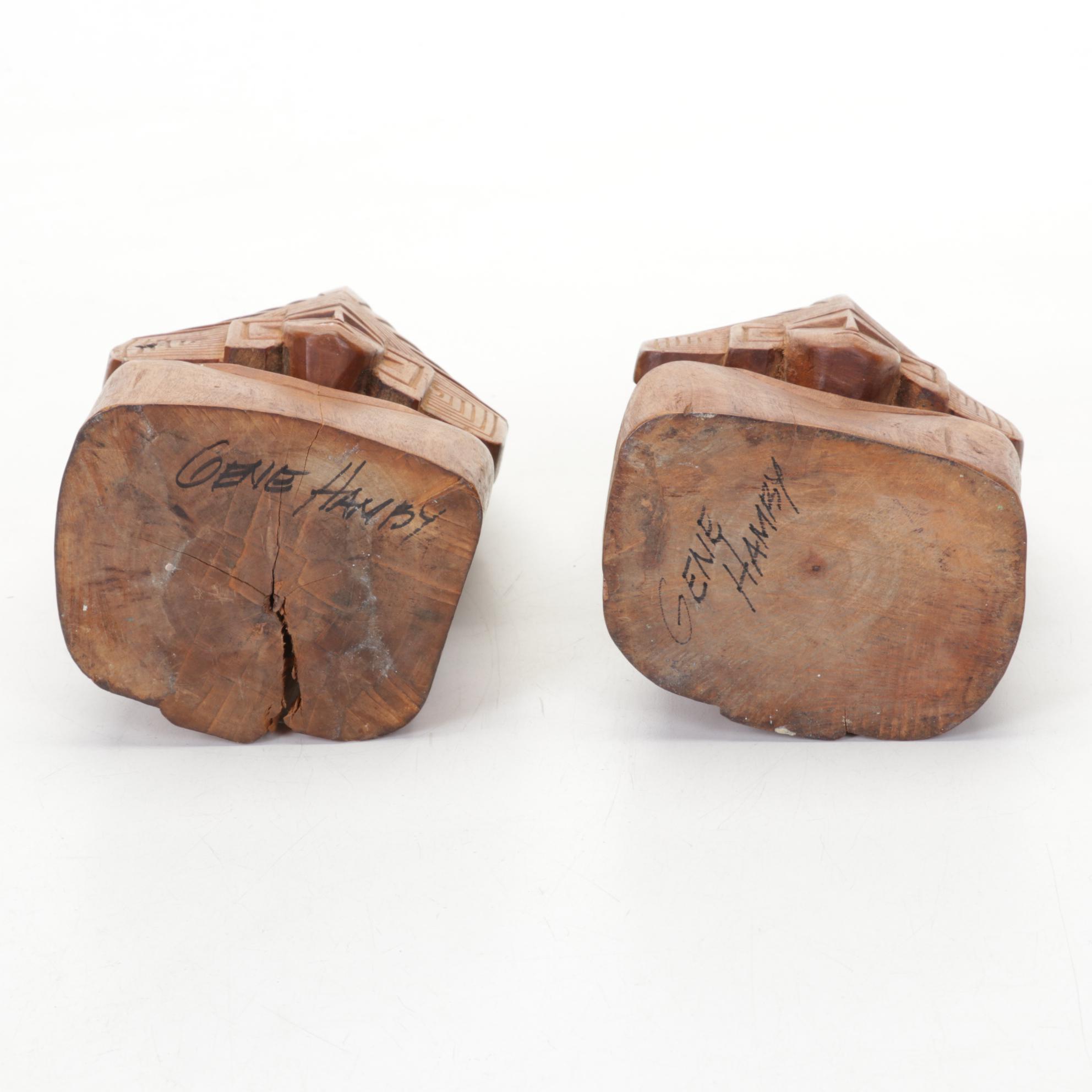 Gene Hamby Bookends with International Wood Art Carvings