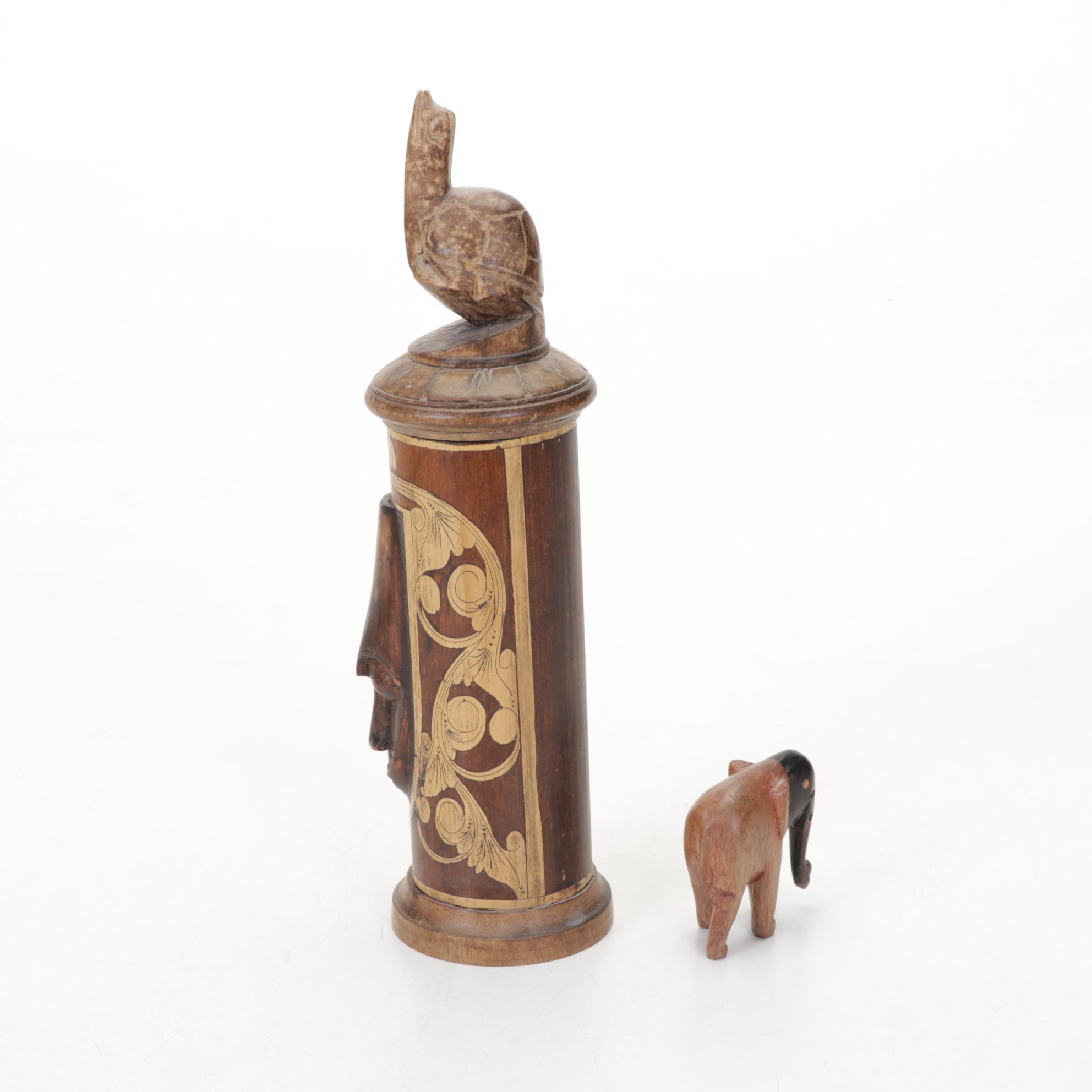 Gene Hamby Bookends with International Wood Art Carvings