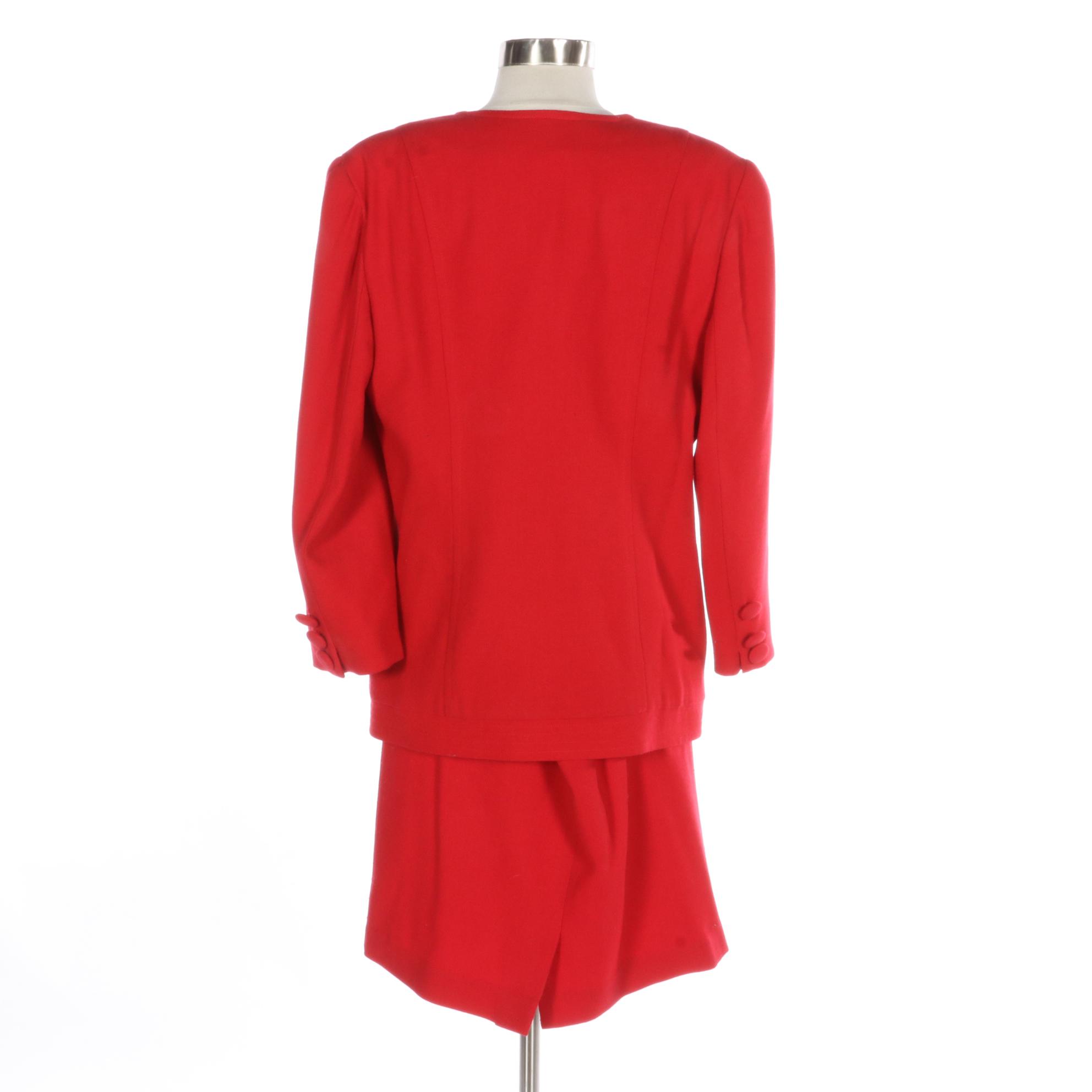 Christian Dior Red Skirt Suit in Wool Crepe
