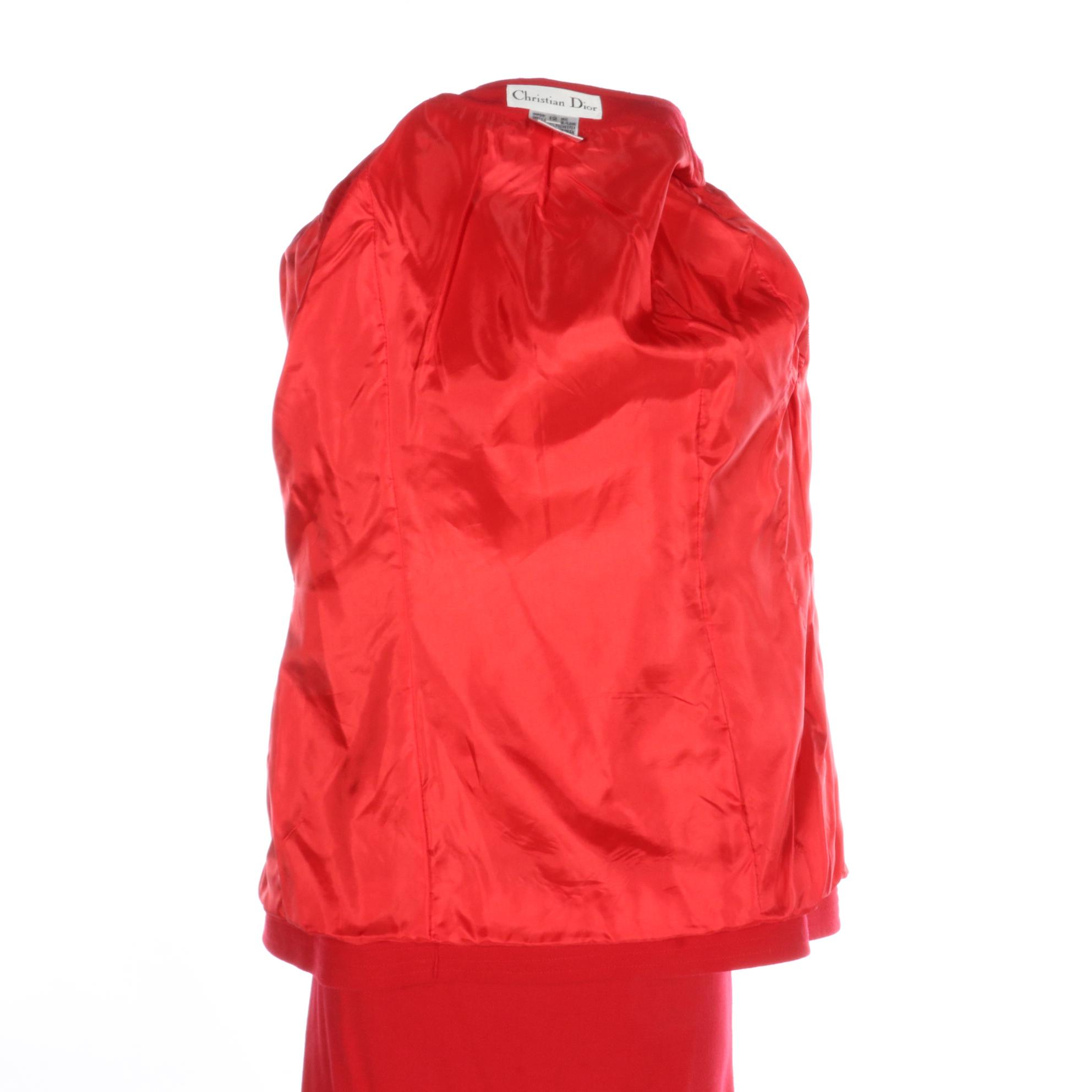 Christian Dior Red Skirt Suit in Wool Crepe