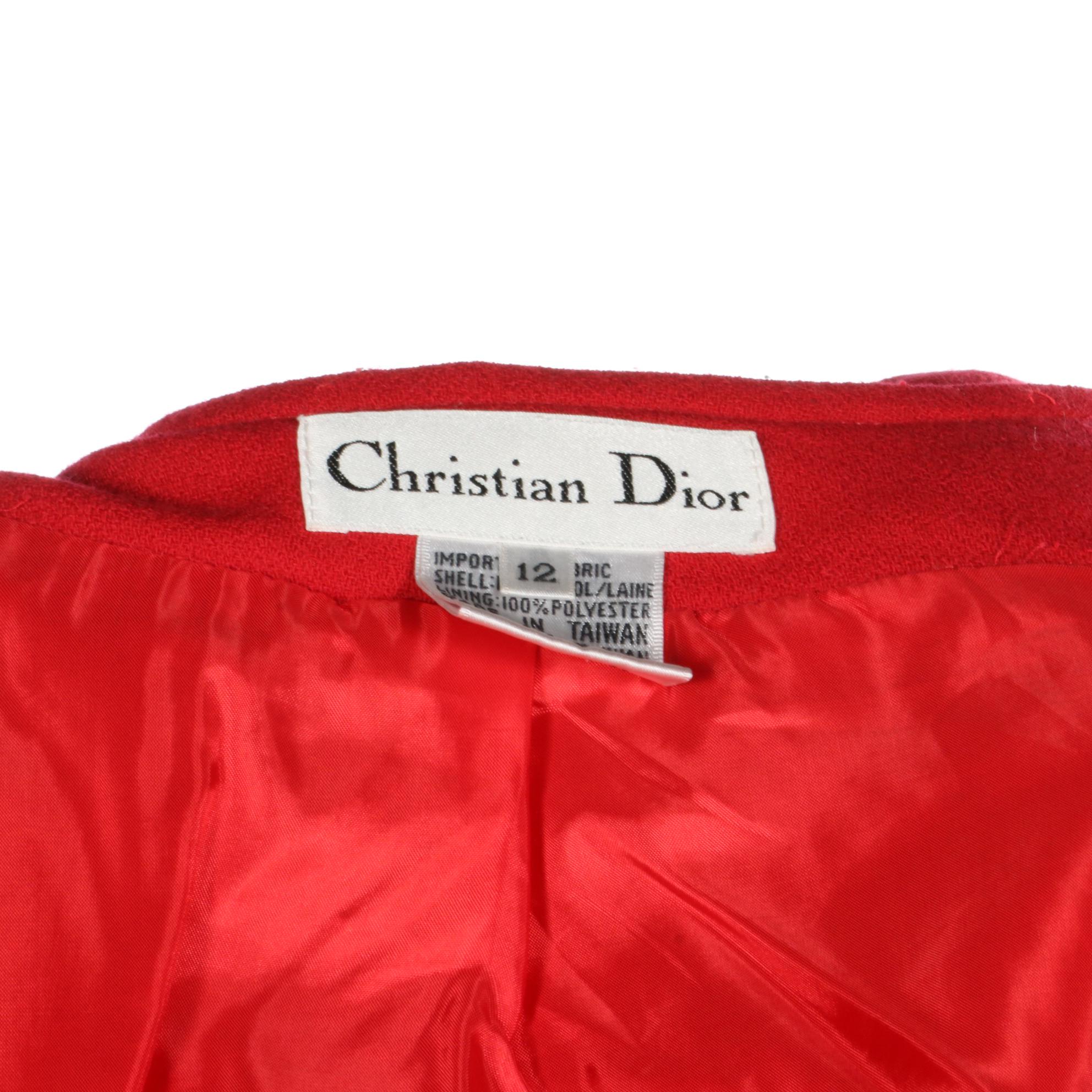 Christian Dior Red Skirt Suit in Wool Crepe