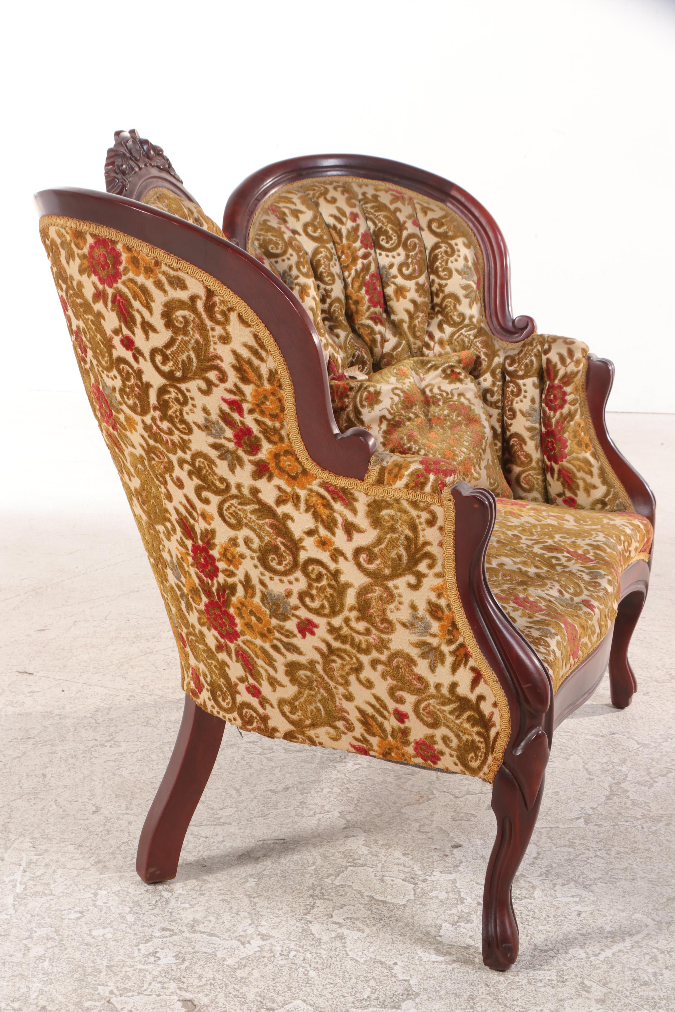 Kimball Rococo Revival Style Mahogany and Custom-Upholstered Loveseat