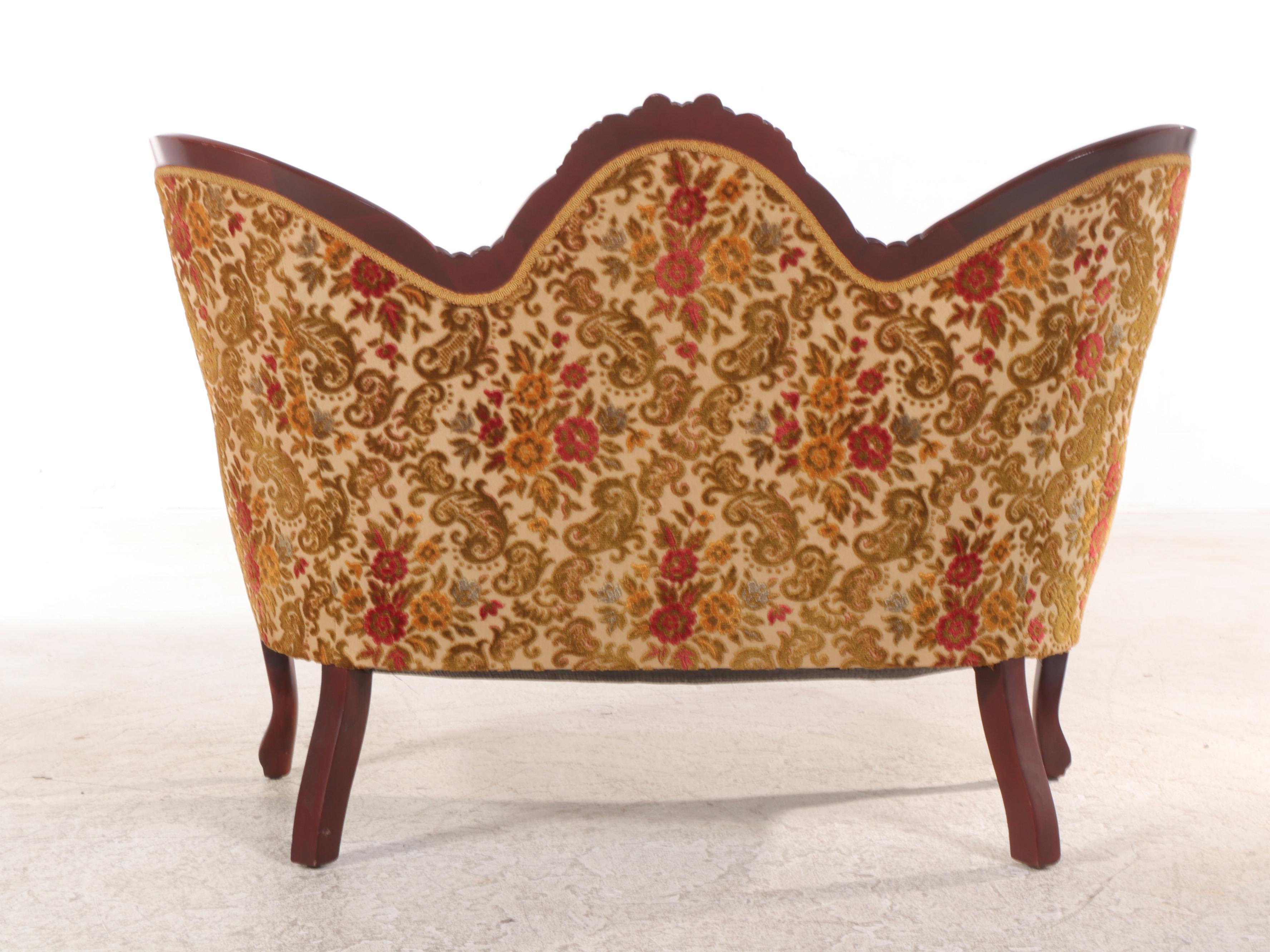 Kimball Rococo Revival Style Mahogany and Custom-Upholstered Loveseat