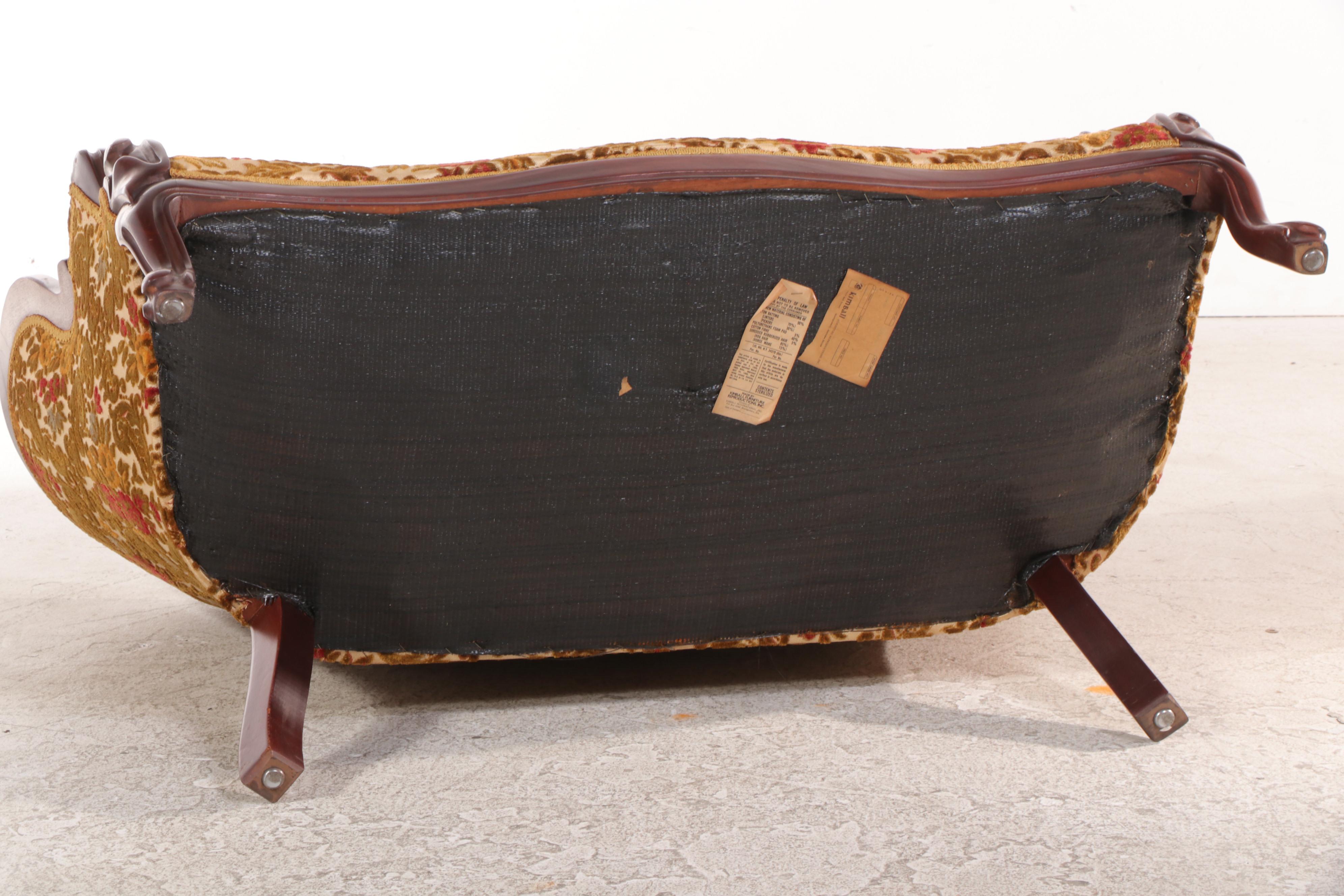 Kimball Rococo Revival Style Mahogany and Custom-Upholstered Loveseat