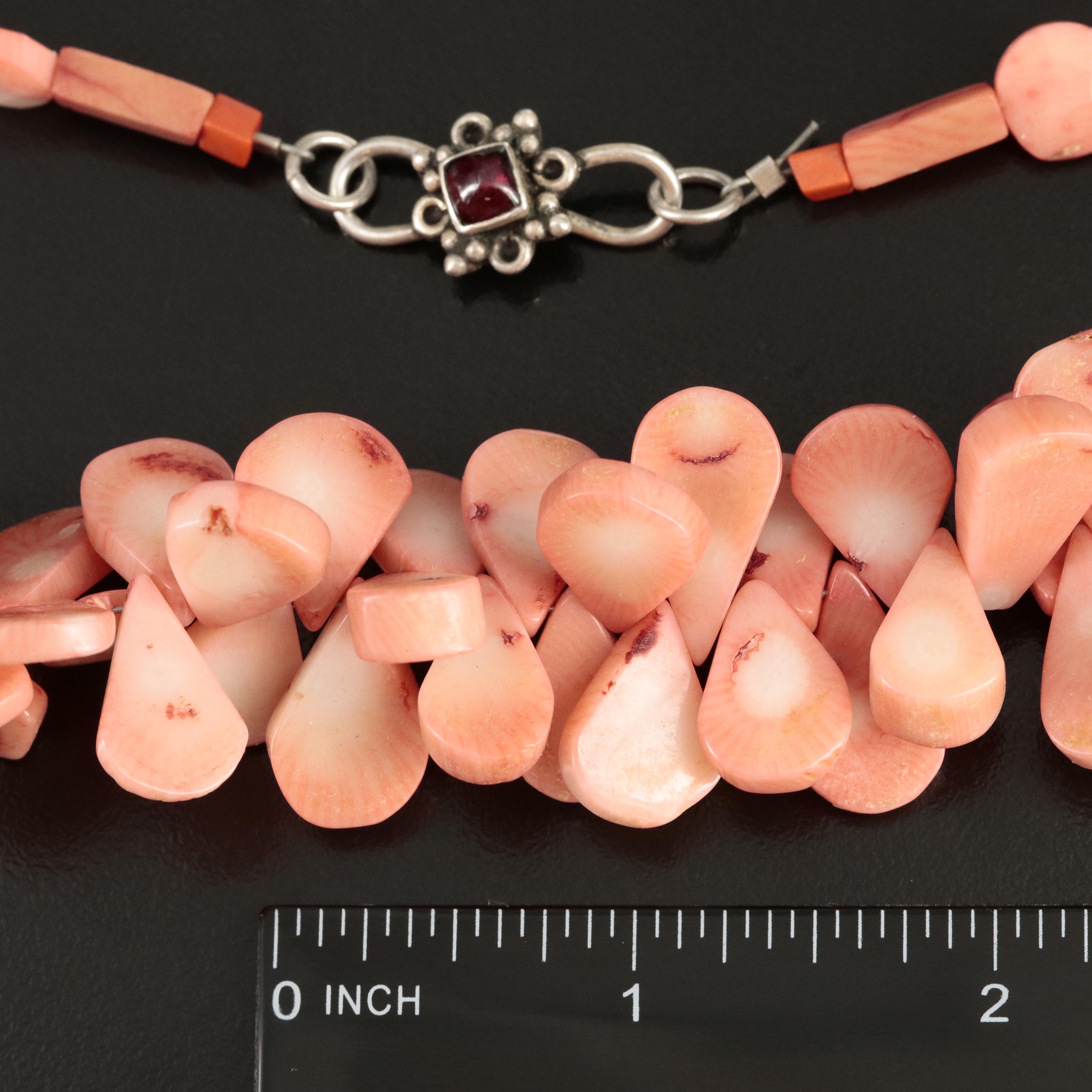 Coral and Rhodolite Garnet Necklace with Sterling Clasp