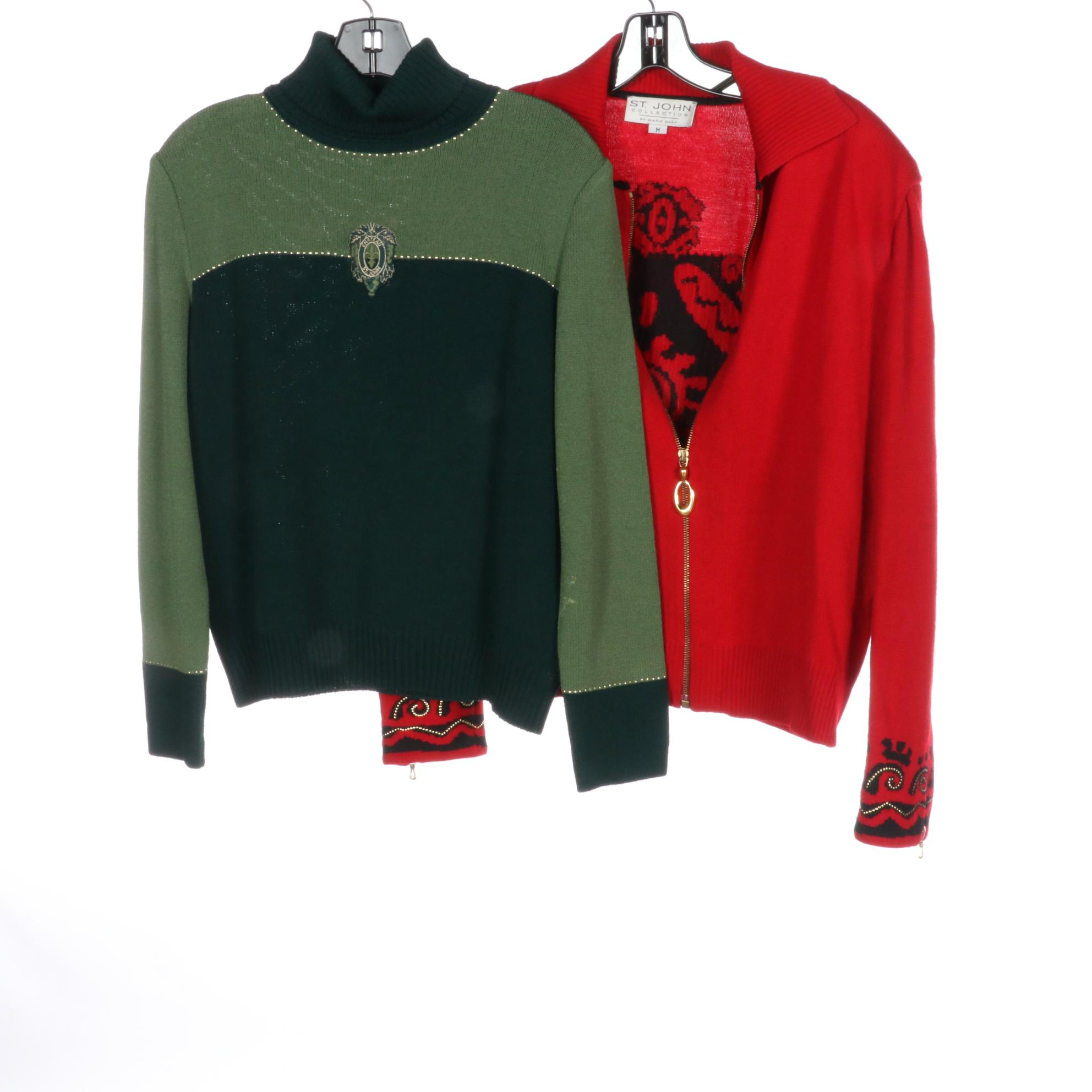 St. John by Marie Grey Wrap Dress with Belt and St. John Sweaters and Skirt