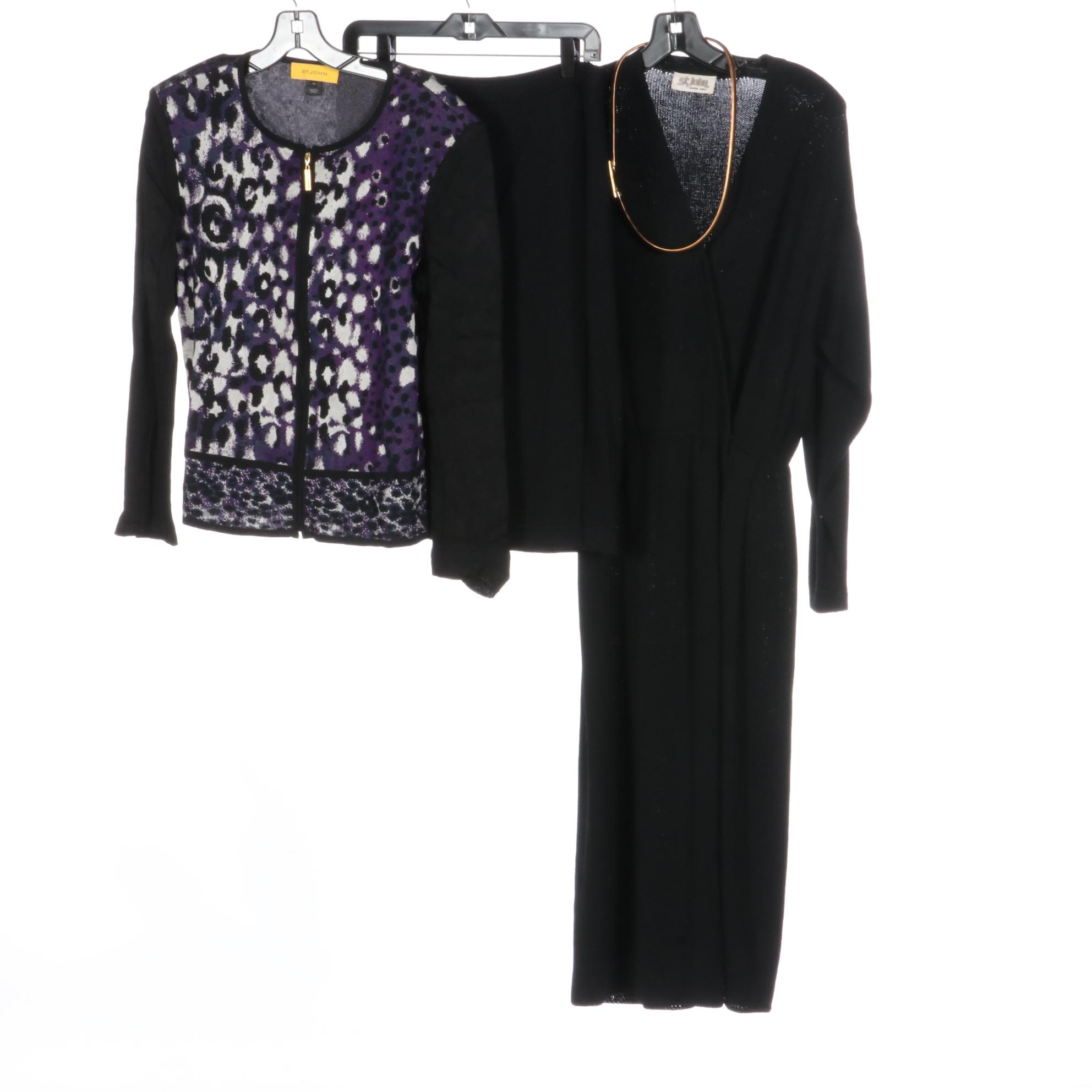 St. John by Marie Grey Wrap Dress with Belt and St. John Sweaters and Skirt