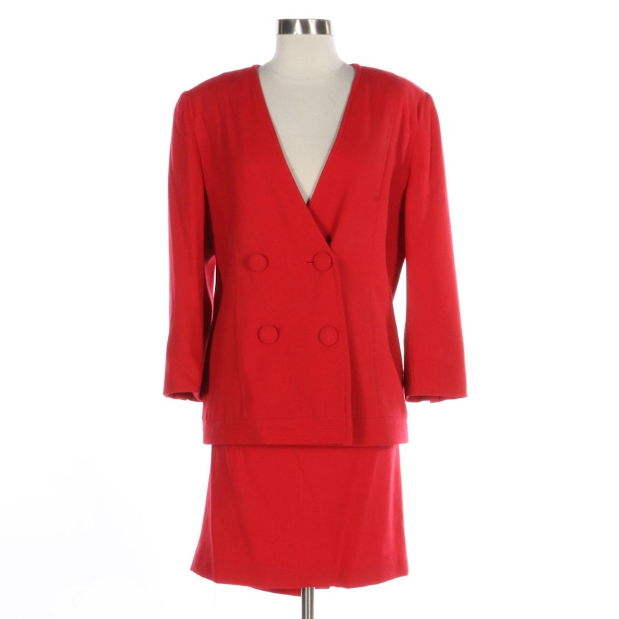 Christian Dior Red Skirt Suit in Wool Crepe