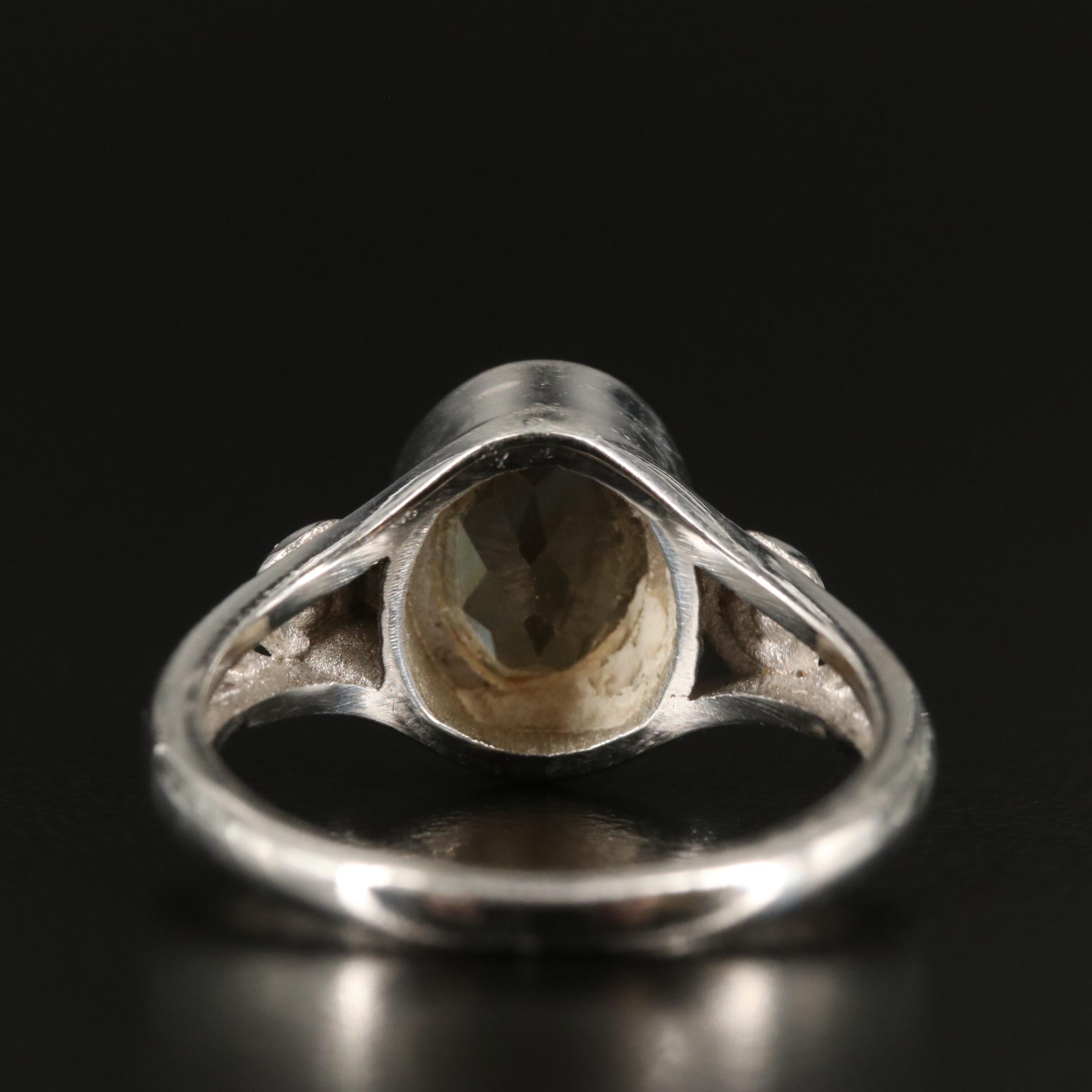 Sterling Citrine Ring with Scrollwork Accents