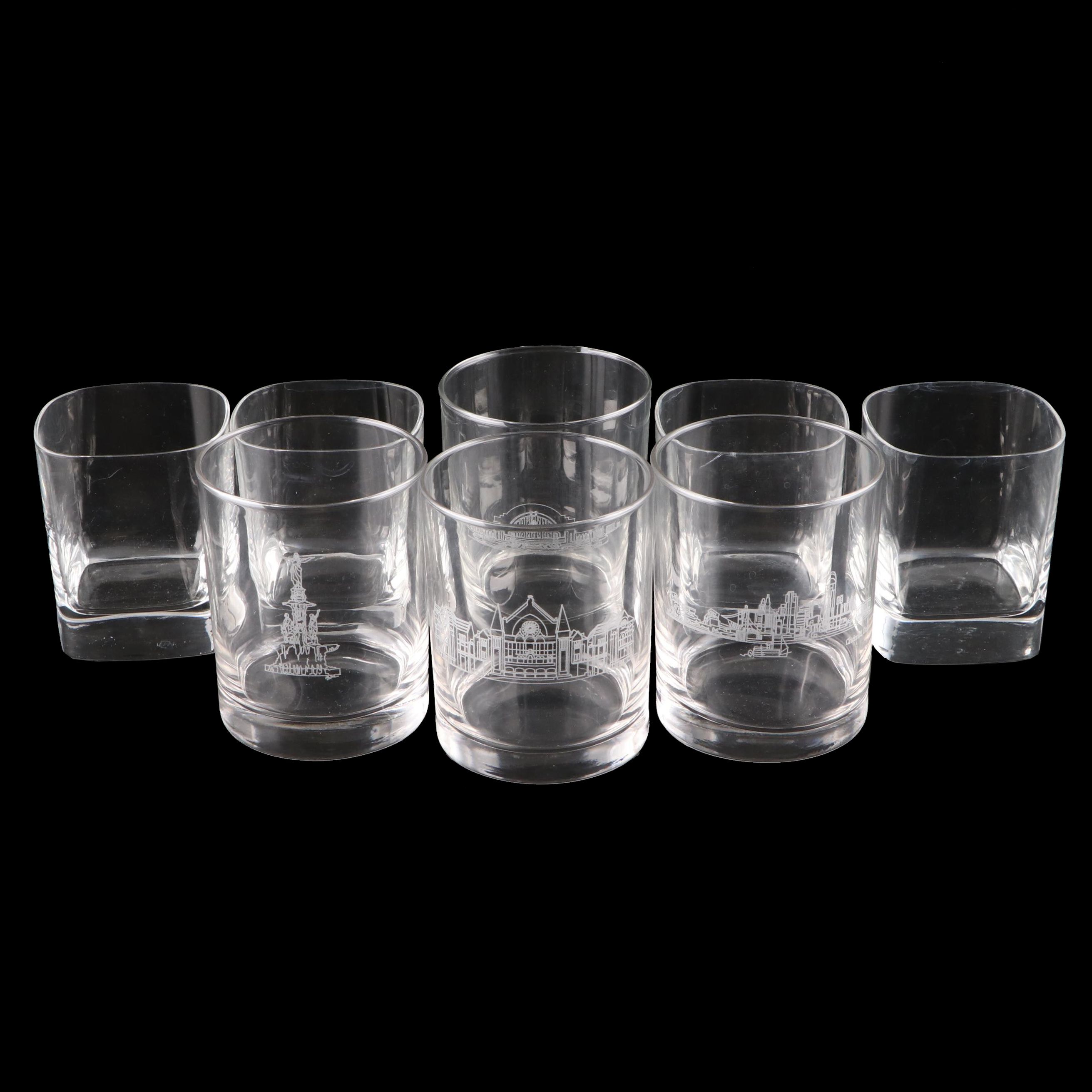 Gilson's "Cincinnati Scene" Double Old Fashioned Glasses and More Glass Tumblers