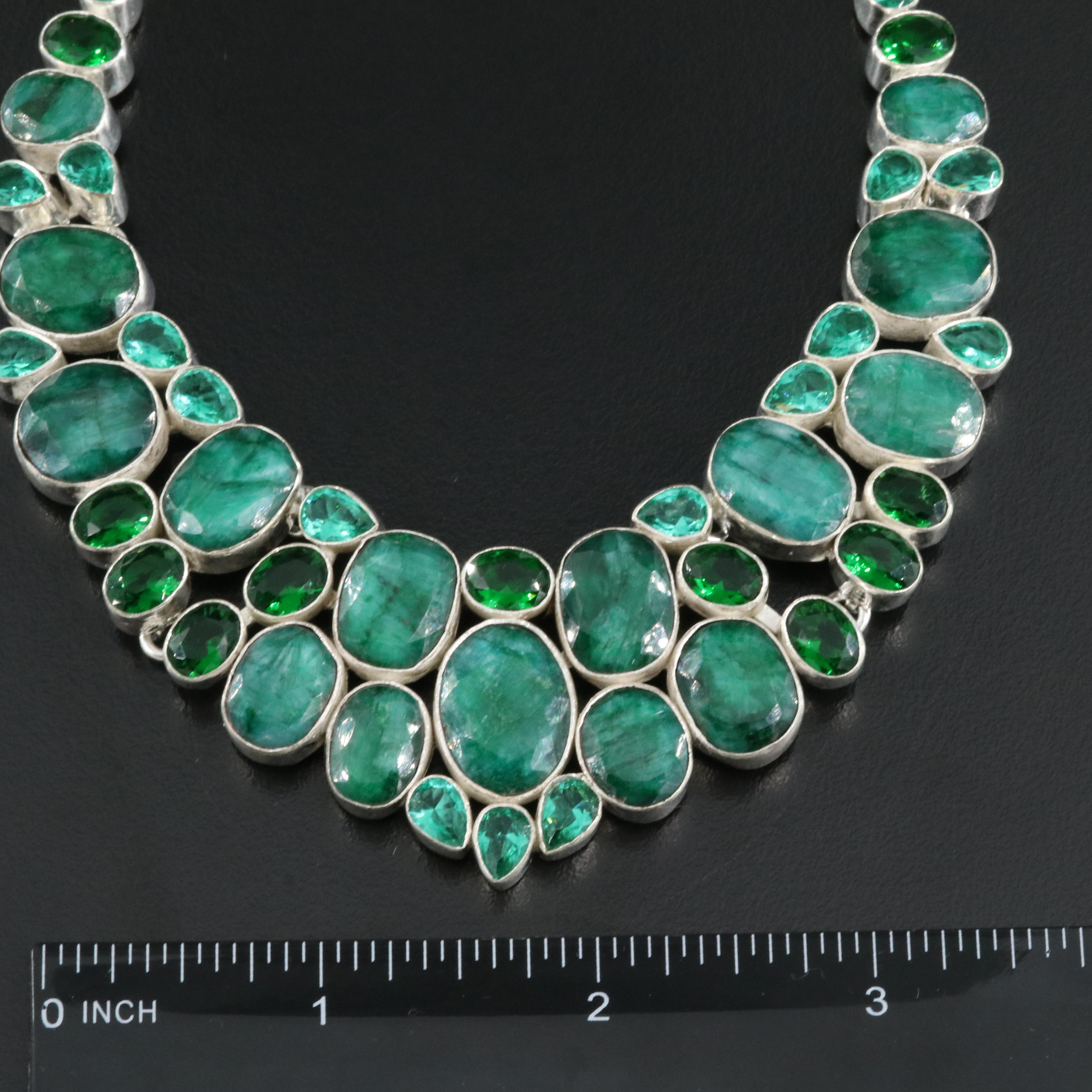 Beryl and Glass Collar with Sterling Chain