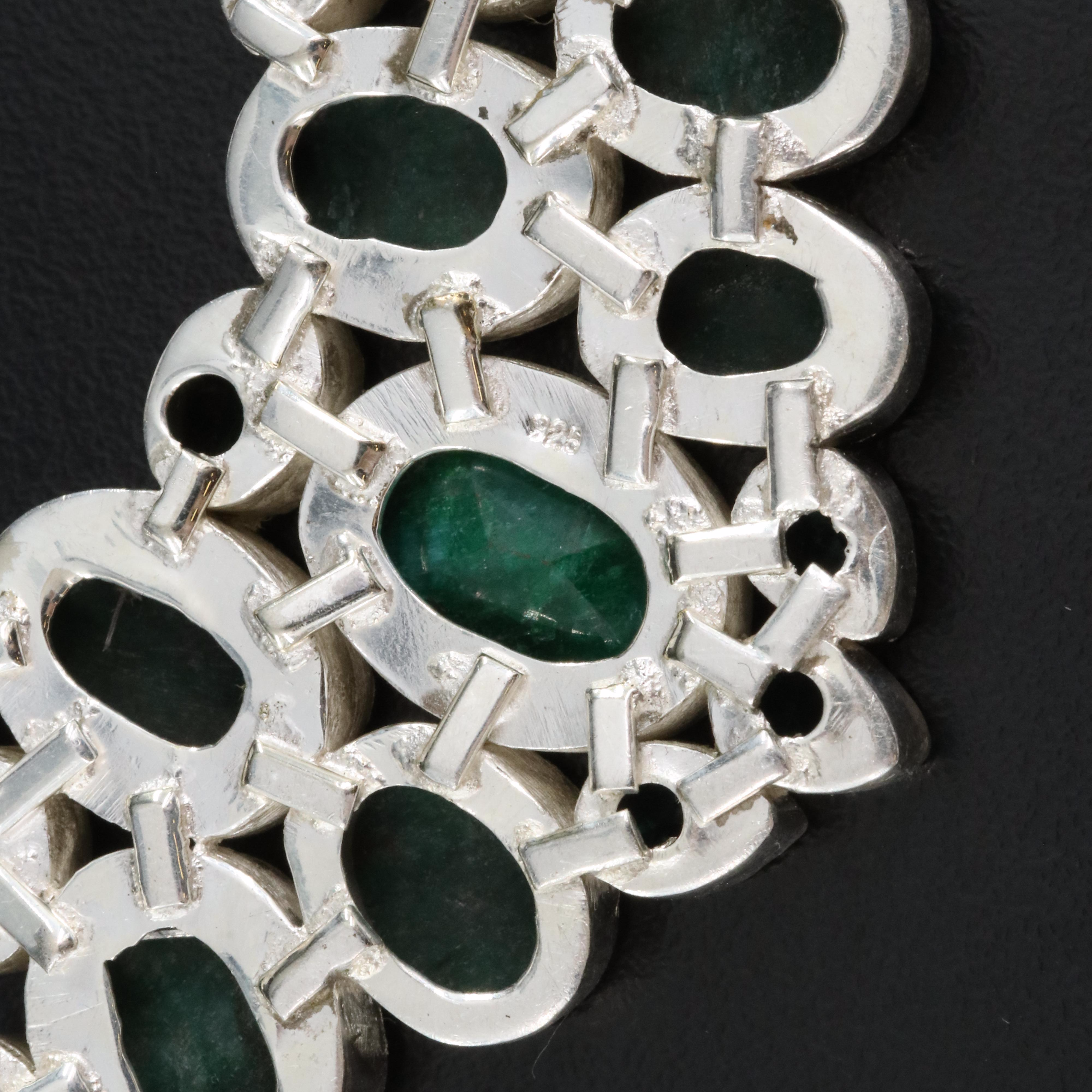 Beryl and Glass Collar with Sterling Chain