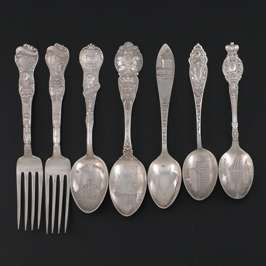 American Sterling Silver Souvenir Spoons and Forks Including Cincinnati