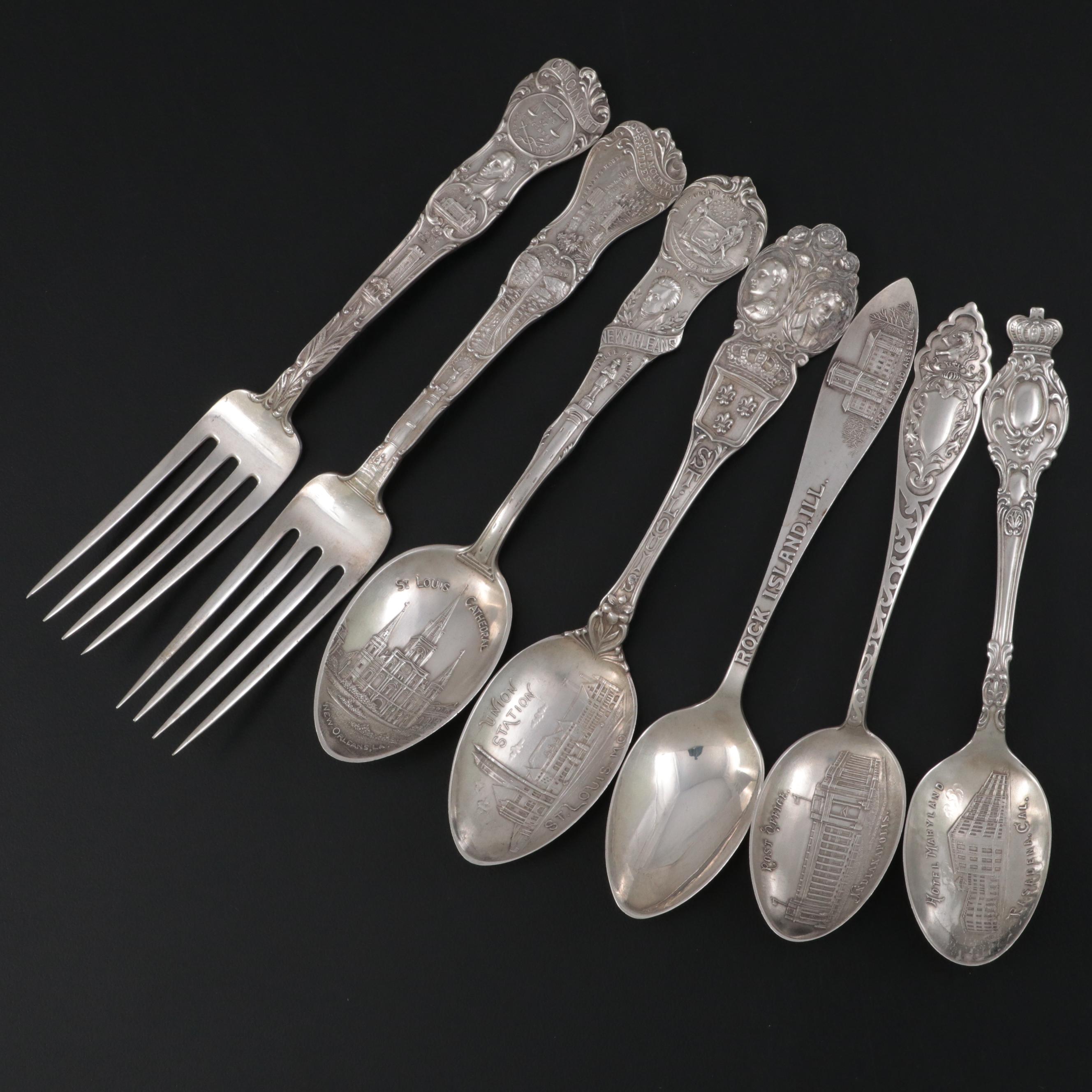 American Sterling Silver Souvenir Spoons and Forks Including Cincinnati