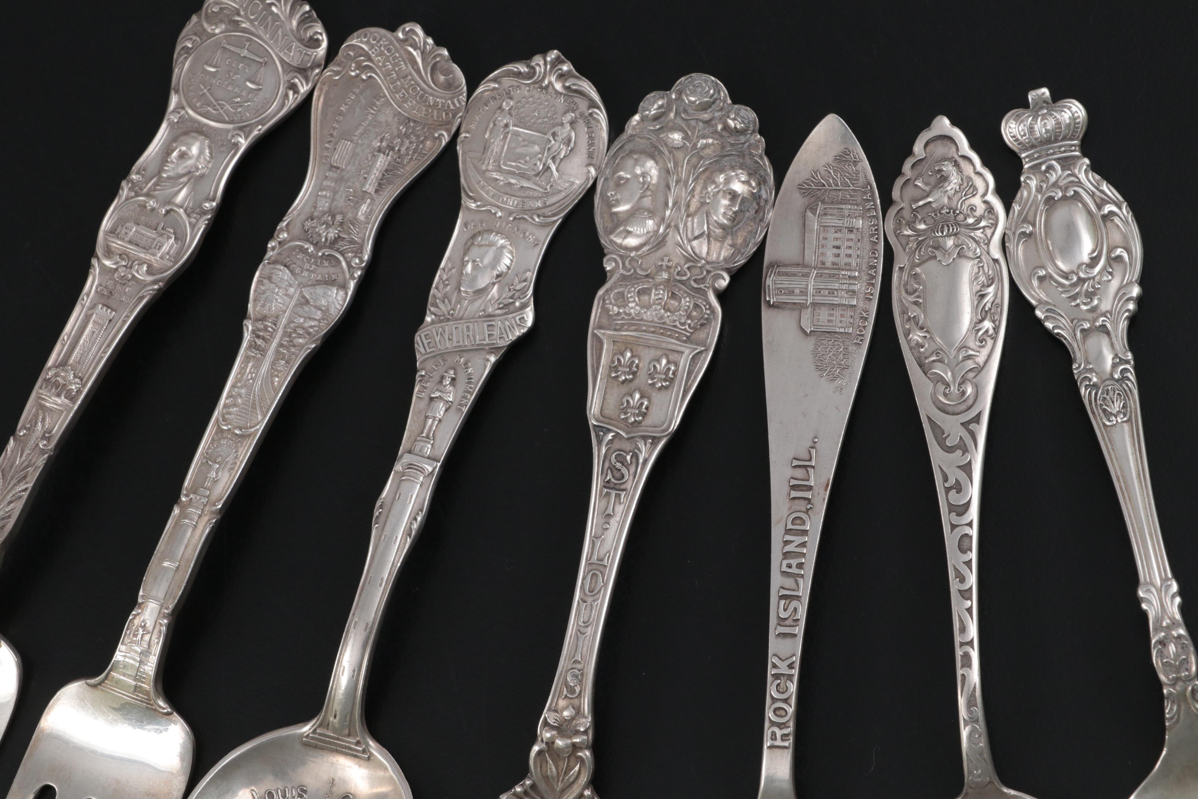 American Sterling Silver Souvenir Spoons and Forks Including Cincinnati
