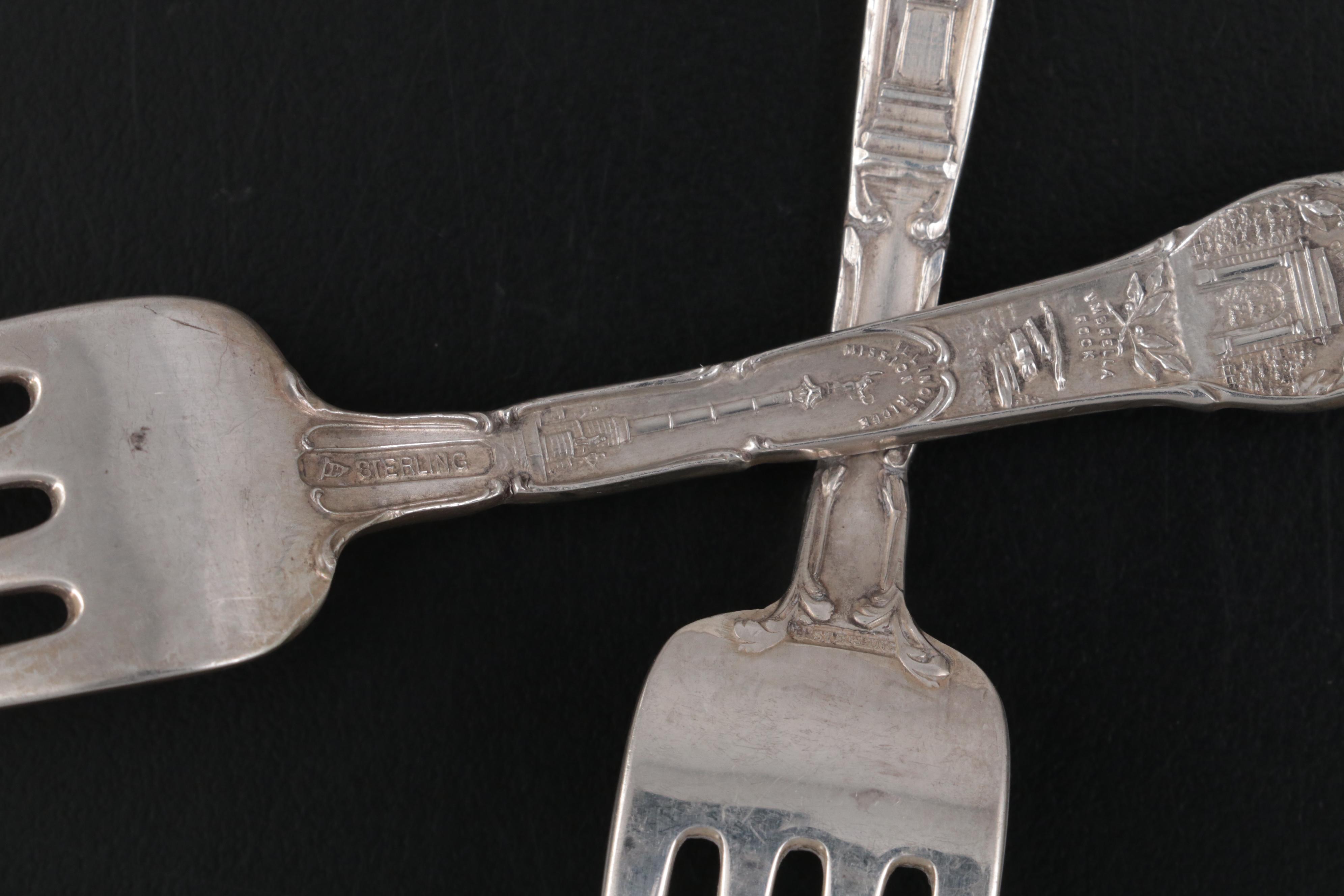 American Sterling Silver Souvenir Spoons and Forks Including Cincinnati