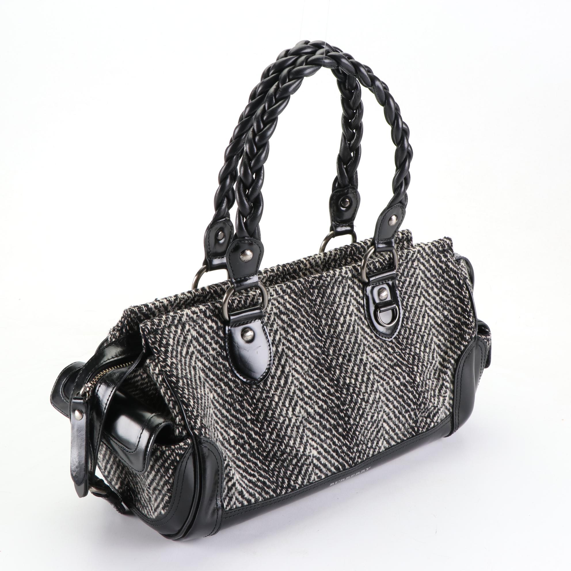 Burberry Baguette in Wool Herringbone and Leather