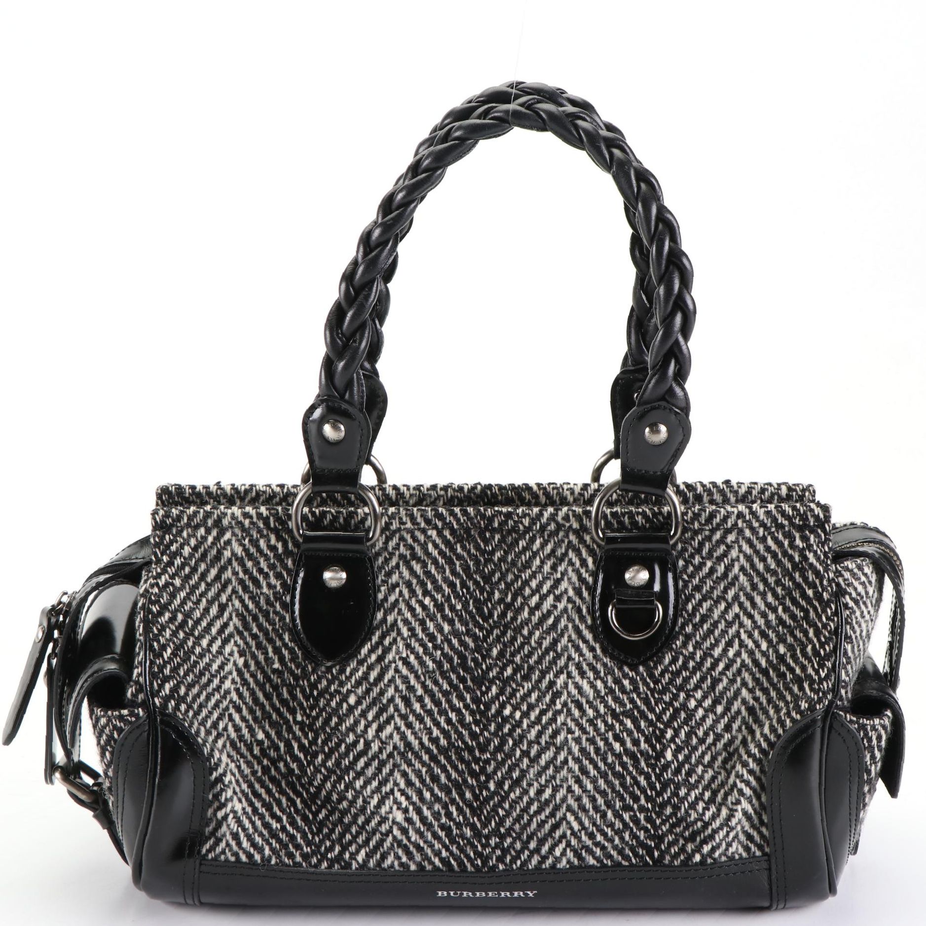 Burberry Baguette in Wool Herringbone and Leather