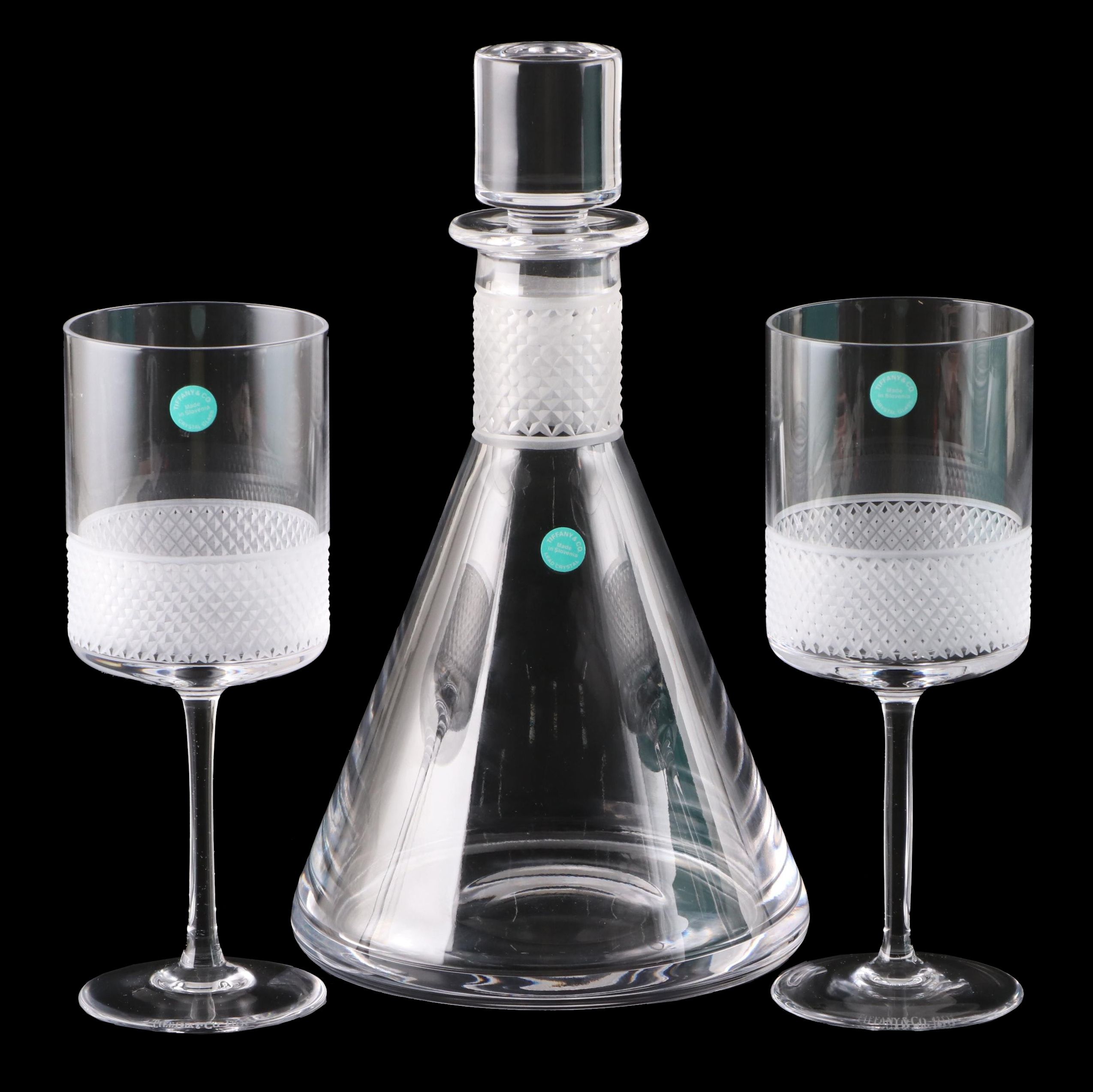 Tiffany & Co. "Diamond Point" Crystal Wine Glasses and Decanter